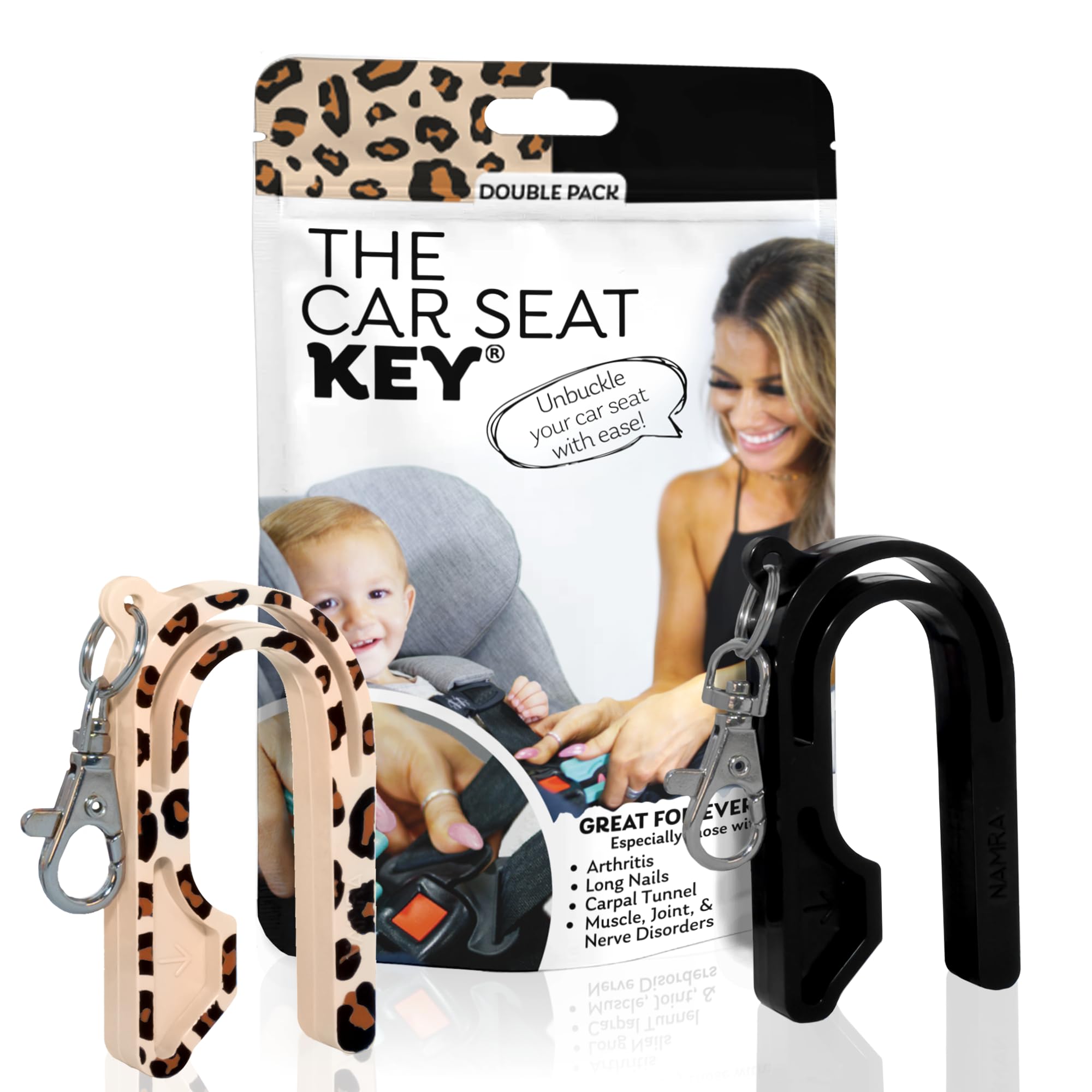 The Car Seat Key - Original Car Seat Key Chain Buckle Release Tool - Easy Unbuckle Opener Aid for Nails, Parents, Grandparents & Older Children by NAMRA Made in USA (Black)