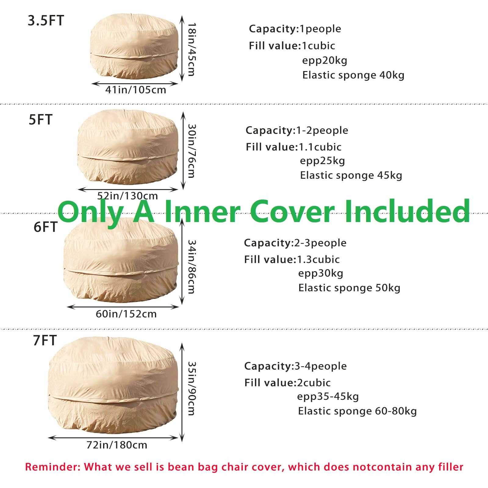 HDMLDP Bean Bag Chair for Adults Kids Without Filling Comfy Fluffy Giant Round Beanbag Lazy Sofa Cover for Reading Chair Floor Chair, 6FT, Grey