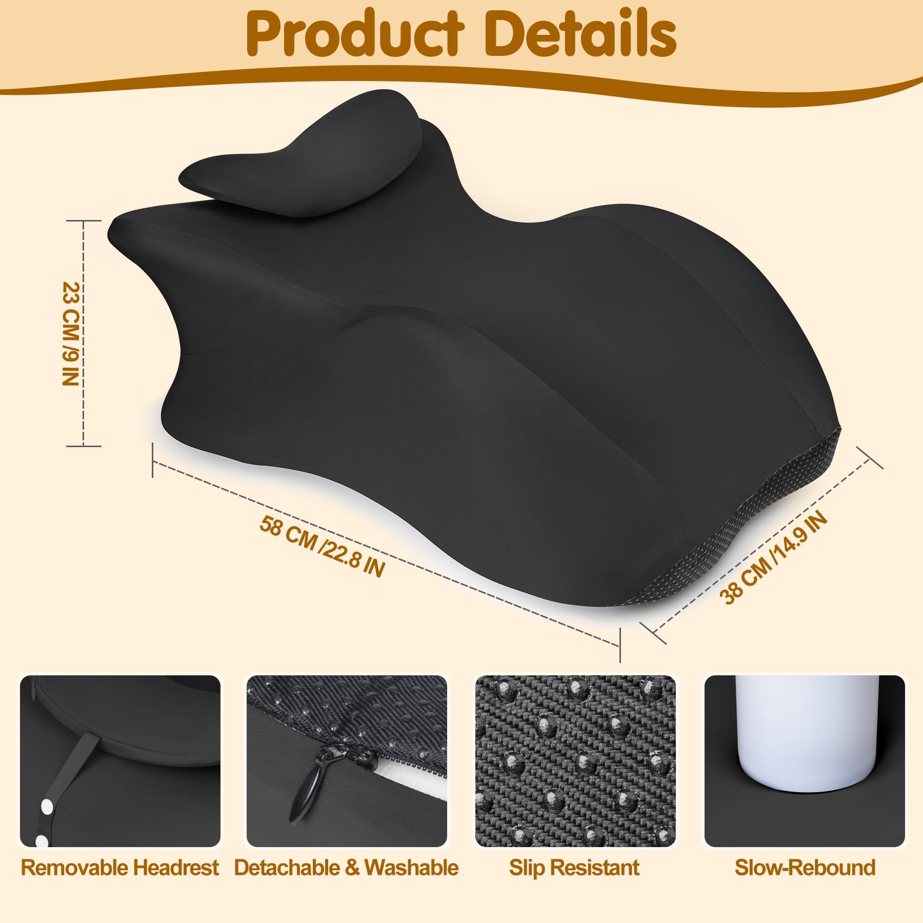 MYFAMIREA Memory Foam Ergonomic Wedge Pillow for Adults - Prone Pillow for Bed Sleeping, Reading, Memory Foam Ergonomic Cushion for Back Support, Sitting Up and Back Pain, with Removable Cover (Black)