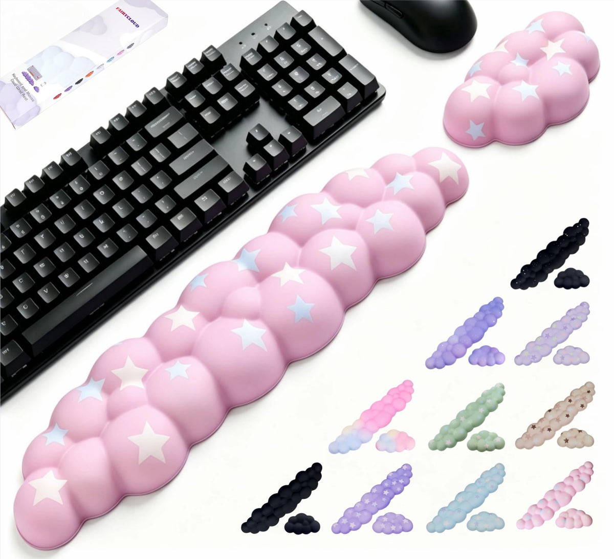 Silky Cloud Wrist Rest Set for Keyboard & Mouse, 16.9", Purple Star | Memory Foam Arm Rest with Ergonomic Support Fits Full Keyboards and Reduces Typing Fatigue for Office, Gaming and Home Use