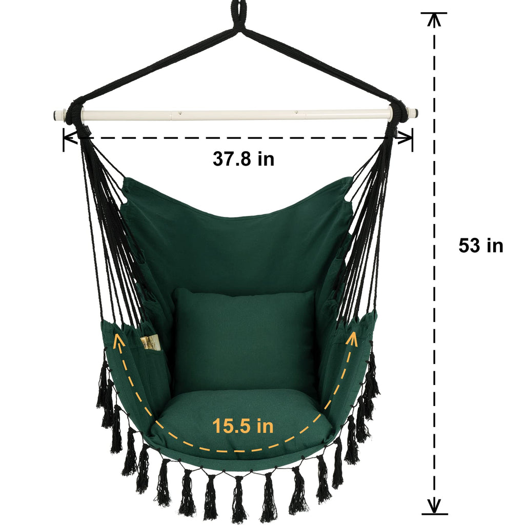 Y- STOP Hammock Chair Hanging Rope Swing Chair, Max 500 Lbs, 2 Seat Cushions Included, Removable Steel Spreader Bar with Anti-Slip Rings, Hardware kit-for Indoor Outdoor(Dark Grey)