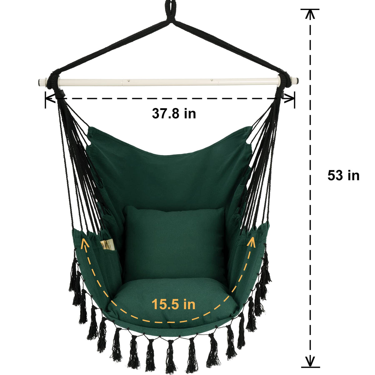 Y- STOP Hammock Chair Hanging Rope Swing Chair, Max 500 Lbs, 2 Seat Cushions Included, Removable Steel Spreader Bar with Anti-Slip Rings, Hardware kit-for Indoor Outdoor(Dark Grey)