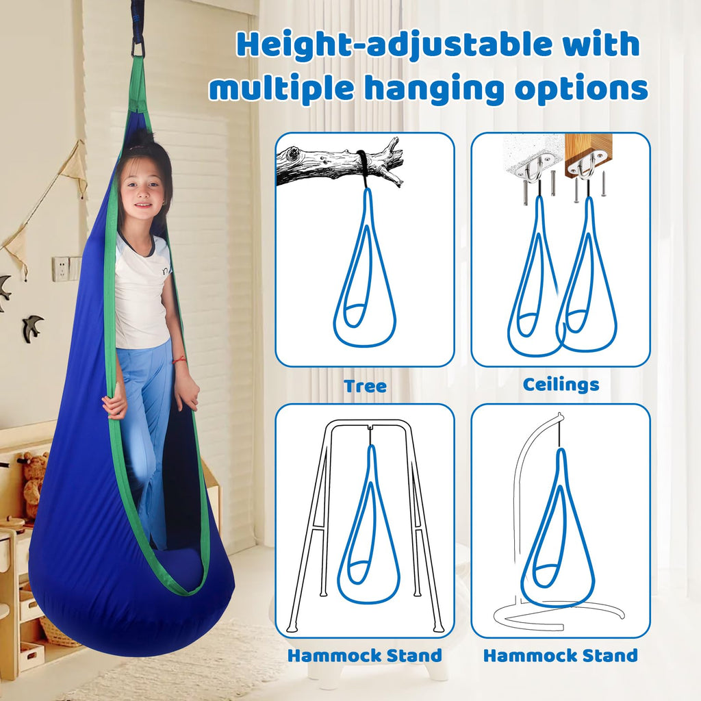 Sensory Pod Swing for Kids | Hammock Chair Seat, Inflatable Cushion, Includes Hardware Hanger Kit for Aspergers Autism ADHD