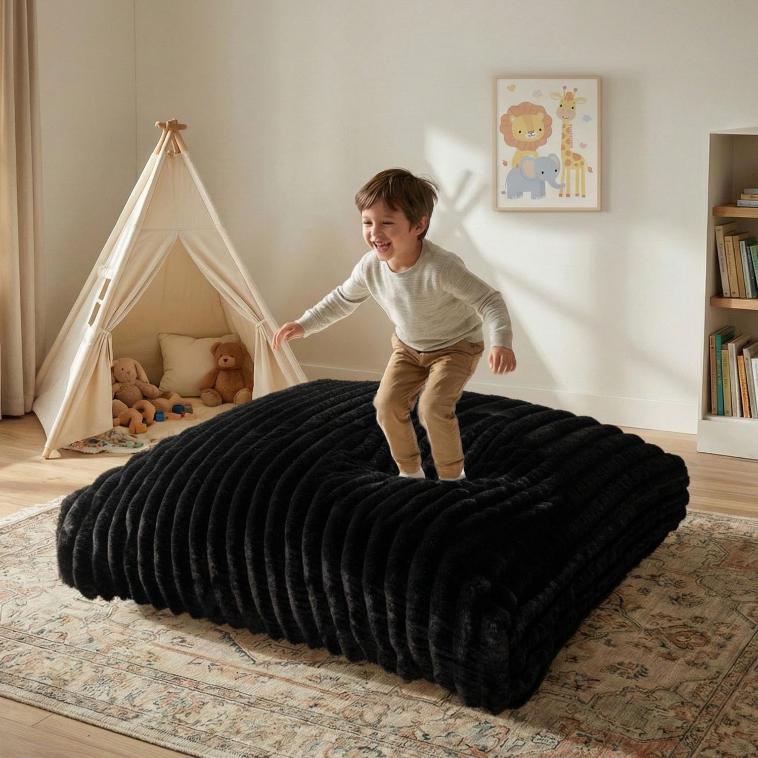 Matini Home Crash Pad - Sensory Pad with Cover Foam Blocks for Kids and Adults, Ideal Gymnastics Equipment to Jump, Play or Relax - Grey White 36" X 36"