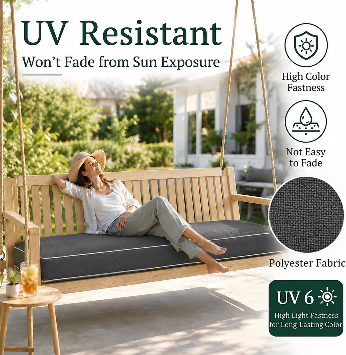 Twin Size Outdoor Daybed Swing Cushion Cover,Patio Porch Twin Mattress Bolster Pillow Fitted Sheet Cover Waterproof for Outdoor Hanging Porch Swing Bed (6, Dark Gray-White Piping)