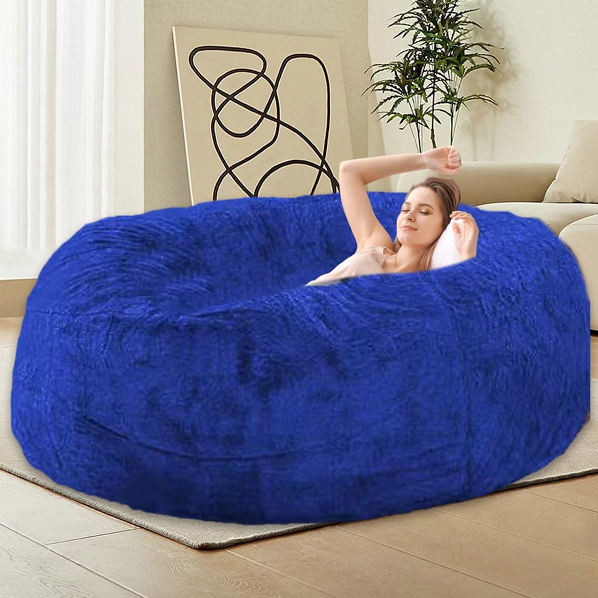 HDMLDP Bean Bag Chair for Adults Kids Without Filling Comfy Fluffy Giant Round Beanbag Lazy Sofa Cover for Reading Chair Floor Chair, 6FT, Grey