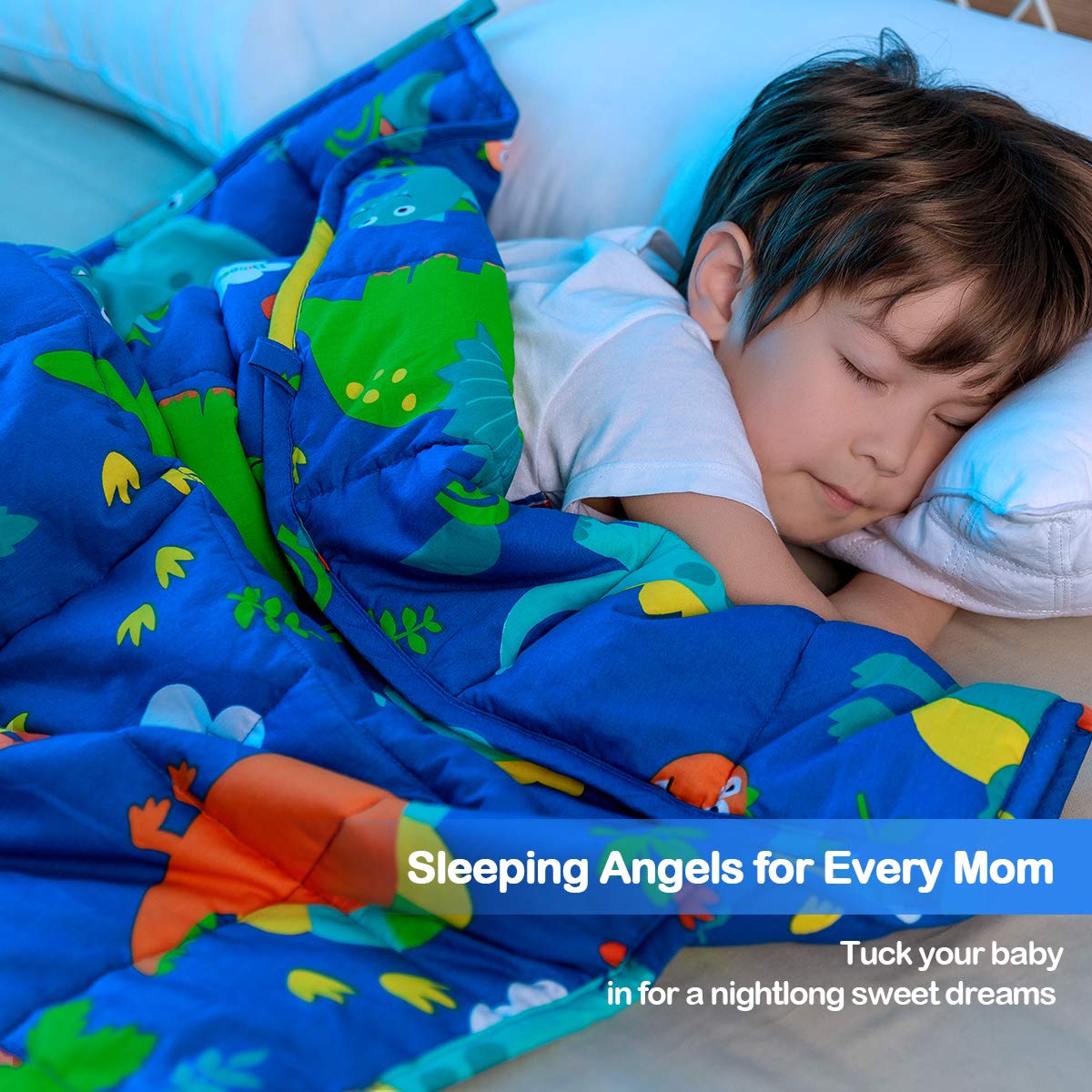 Sivio Weighted Blanket - All-Natural 100% Cotton Weighted Blanket 5 lbs 36 x 48 inches, Washable Breathable Heavy Blanket for Calm Sleeping for Home and School Nap, Blue Dinosaur
