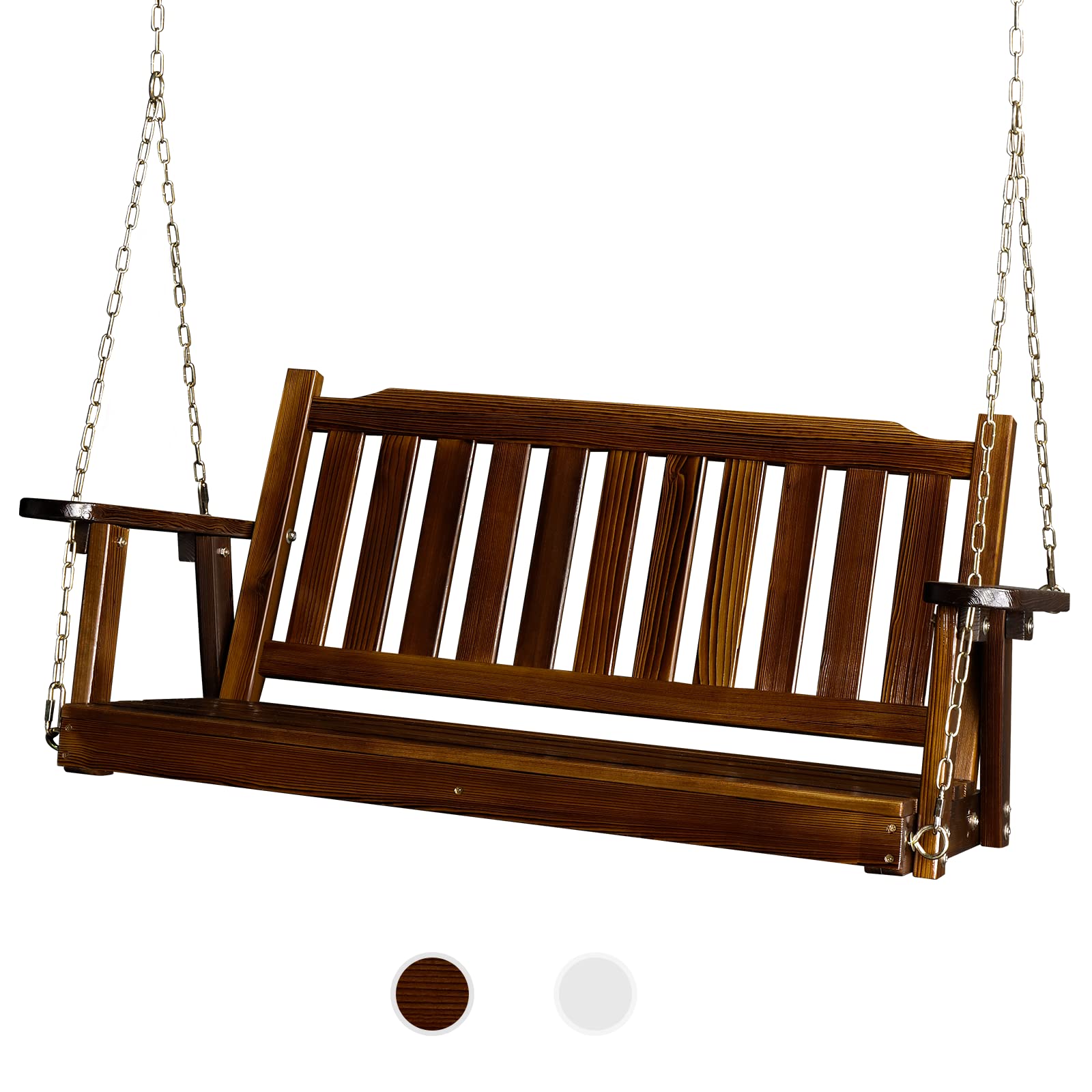 VINGLI Heavy Duty 880 LBS 5 FT Patio Wooden Porch Swing Outdoor with Upgraded Adjustable Chains, Outdoor Hanging Swing Bench for Garden, Yard, Balcony (5 FT, Brown)