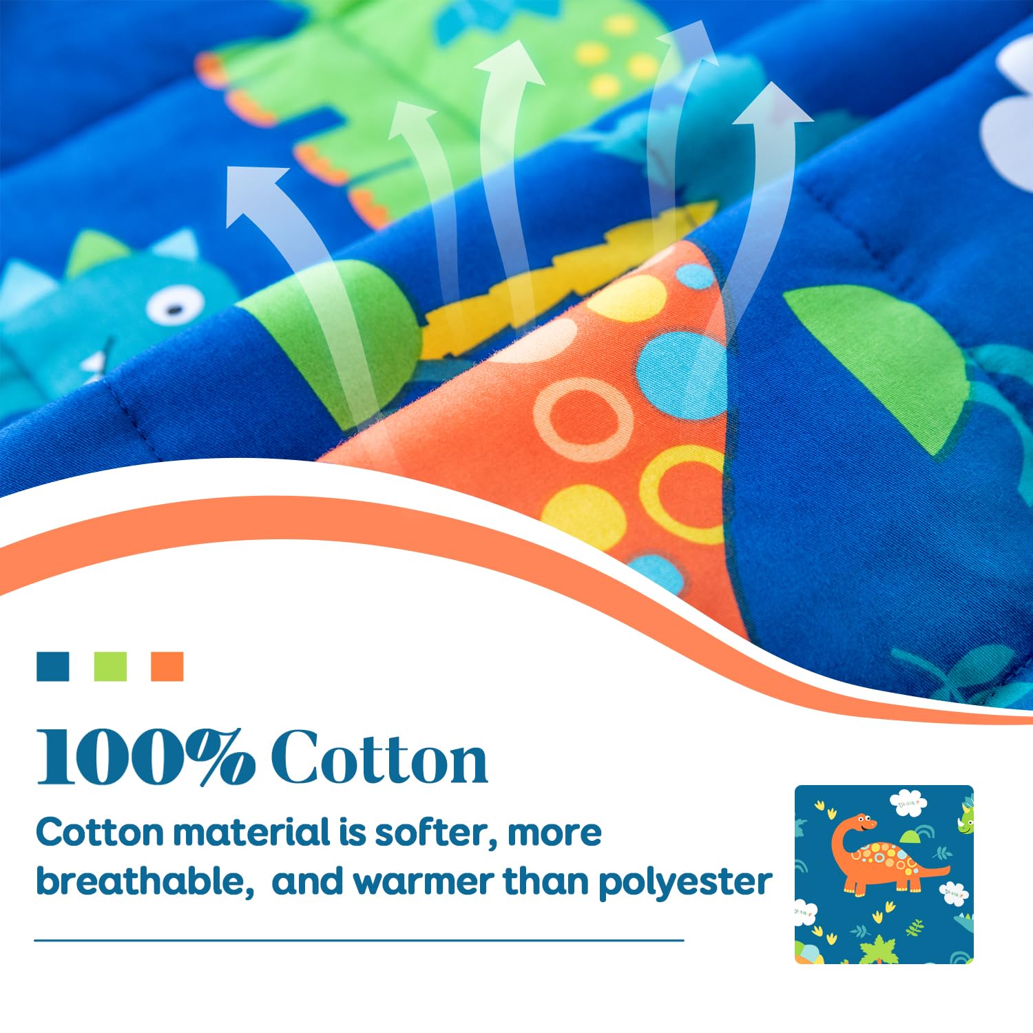 Sivio Weighted Blanket - All-Natural 100% Cotton Weighted Blanket 5 lbs 36 x 48 inches, Washable Breathable Heavy Blanket for Calm Sleeping for Home and School Nap, Blue Dinosaur