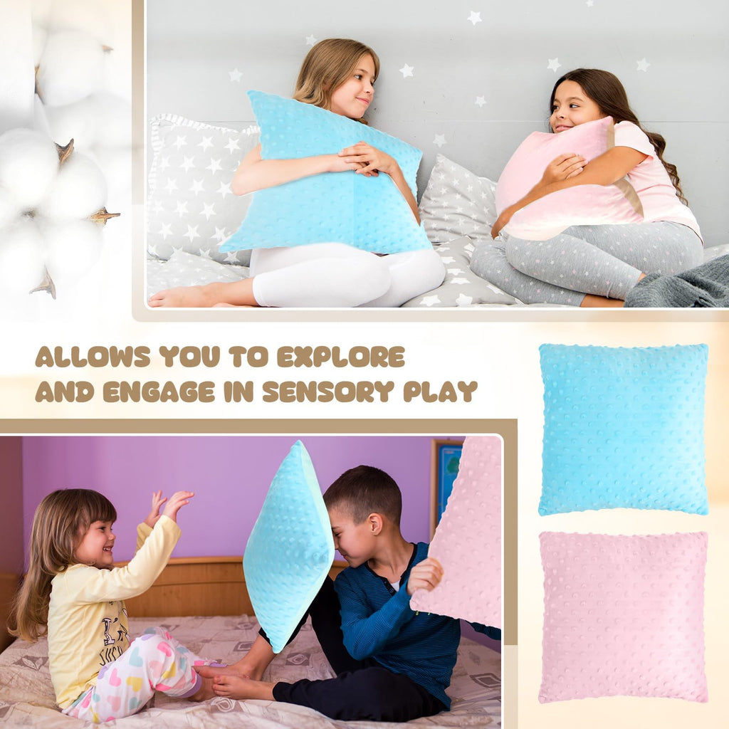 Kigley 2 Pack Vibrating Pillow Sensory Pillow for Kids Adults Pressure Activated 12 x 12 Massage with Textured Stimulation Bumps for Relieve Pain Stress Autistic Gifts for Home Travel(Violet, Teal)