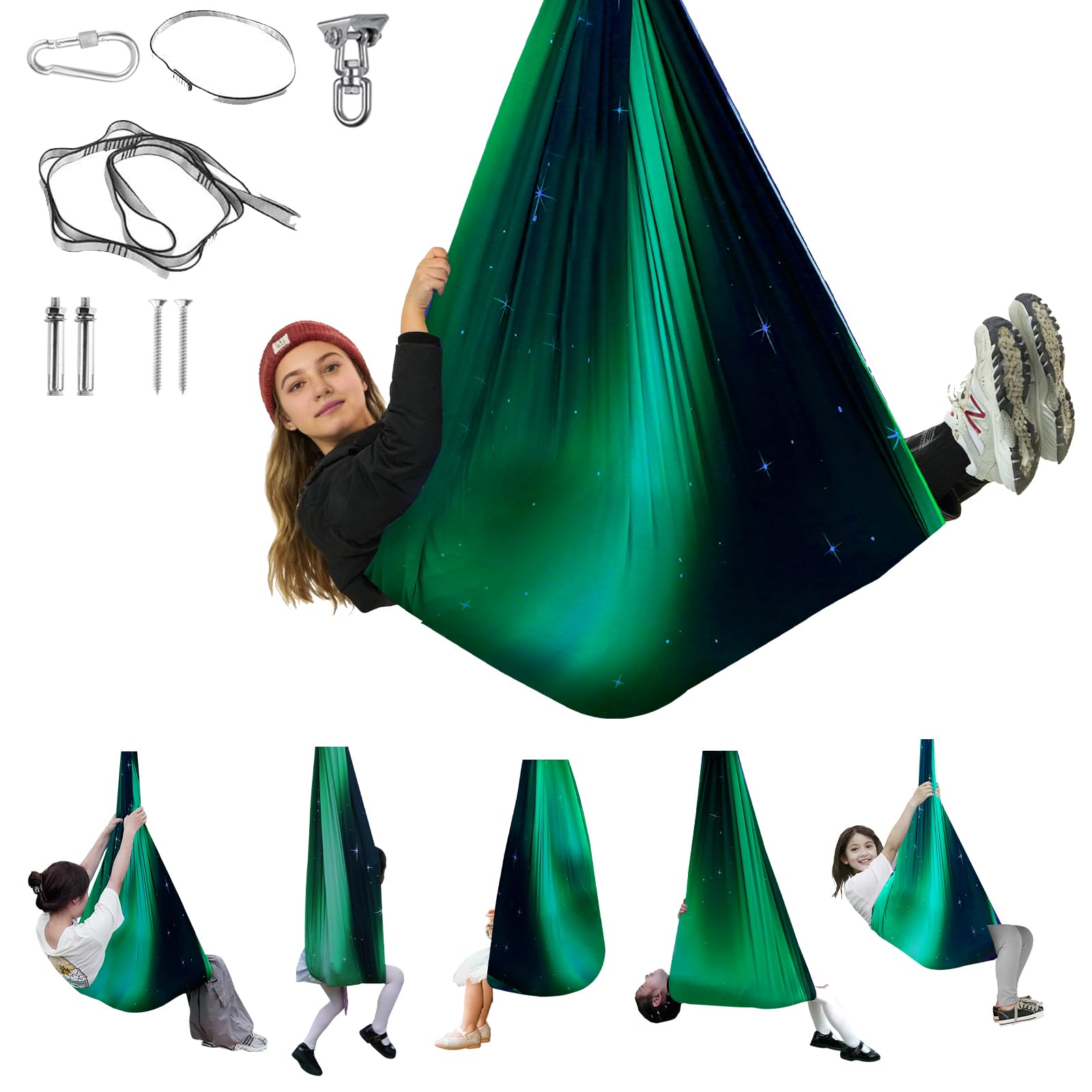Aokitec Sensory Swing for Kids with Special Needs, Indoor Kids Swing Cuddle Hammock Chair Adjustable Aerial Swing for Children with Autism, ADHD, Asperger, Sensory Integration(Blue)