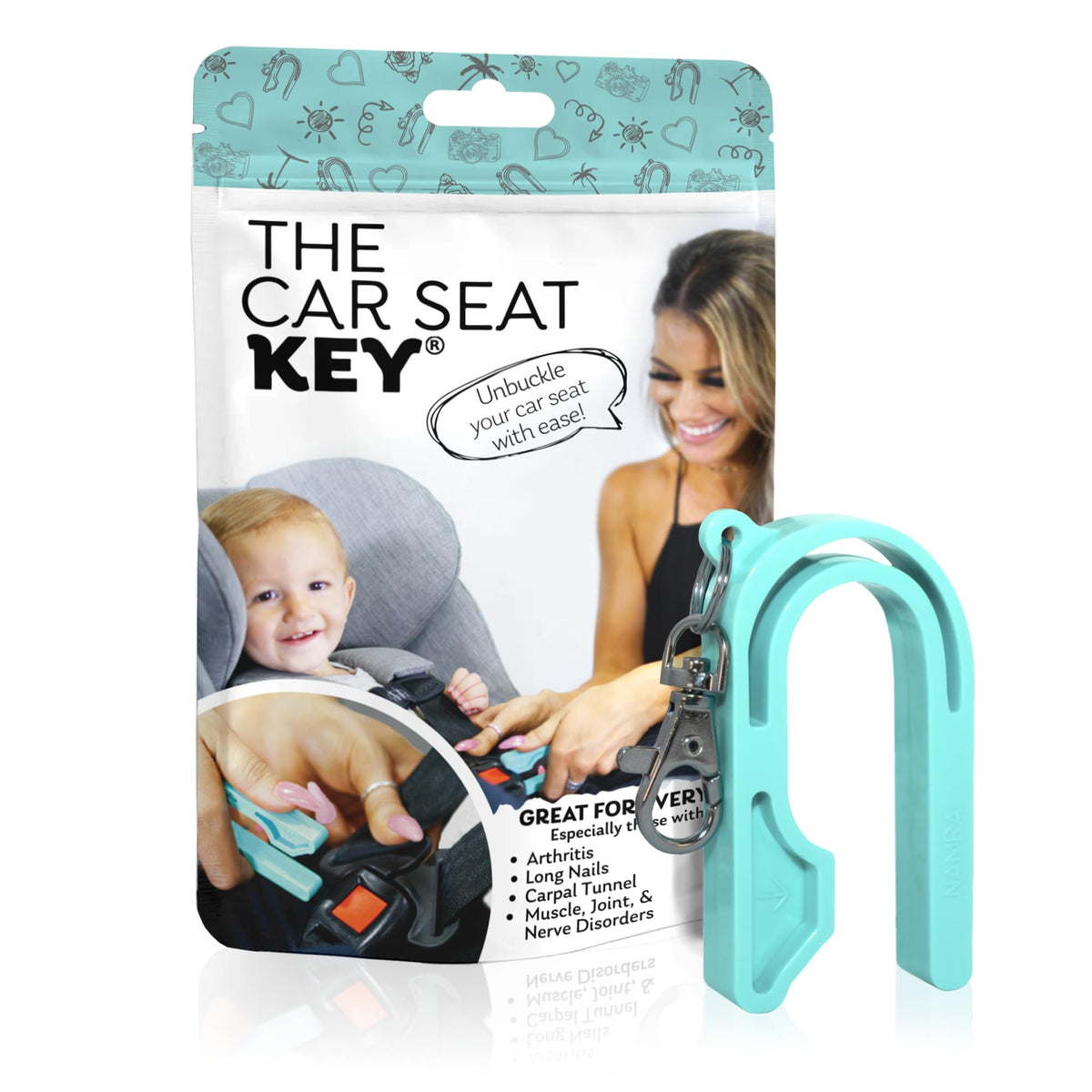 The Car Seat Key - Original Car Seat Key Chain Buckle Release Tool - Easy Unbuckle Opener Aid for Nails, Parents, Grandparents & Older Children by NAMRA Made in USA (Black)