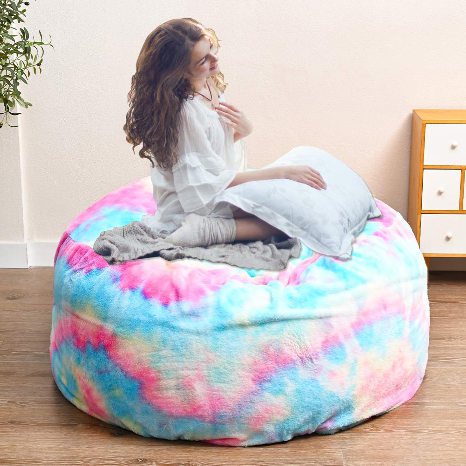 HDMLDP Bean Bag Chair for Adults Kids Without Filling Comfy Fluffy Giant Round Beanbag Lazy Sofa Cover for Reading Chair Floor Chair, 6FT, Grey