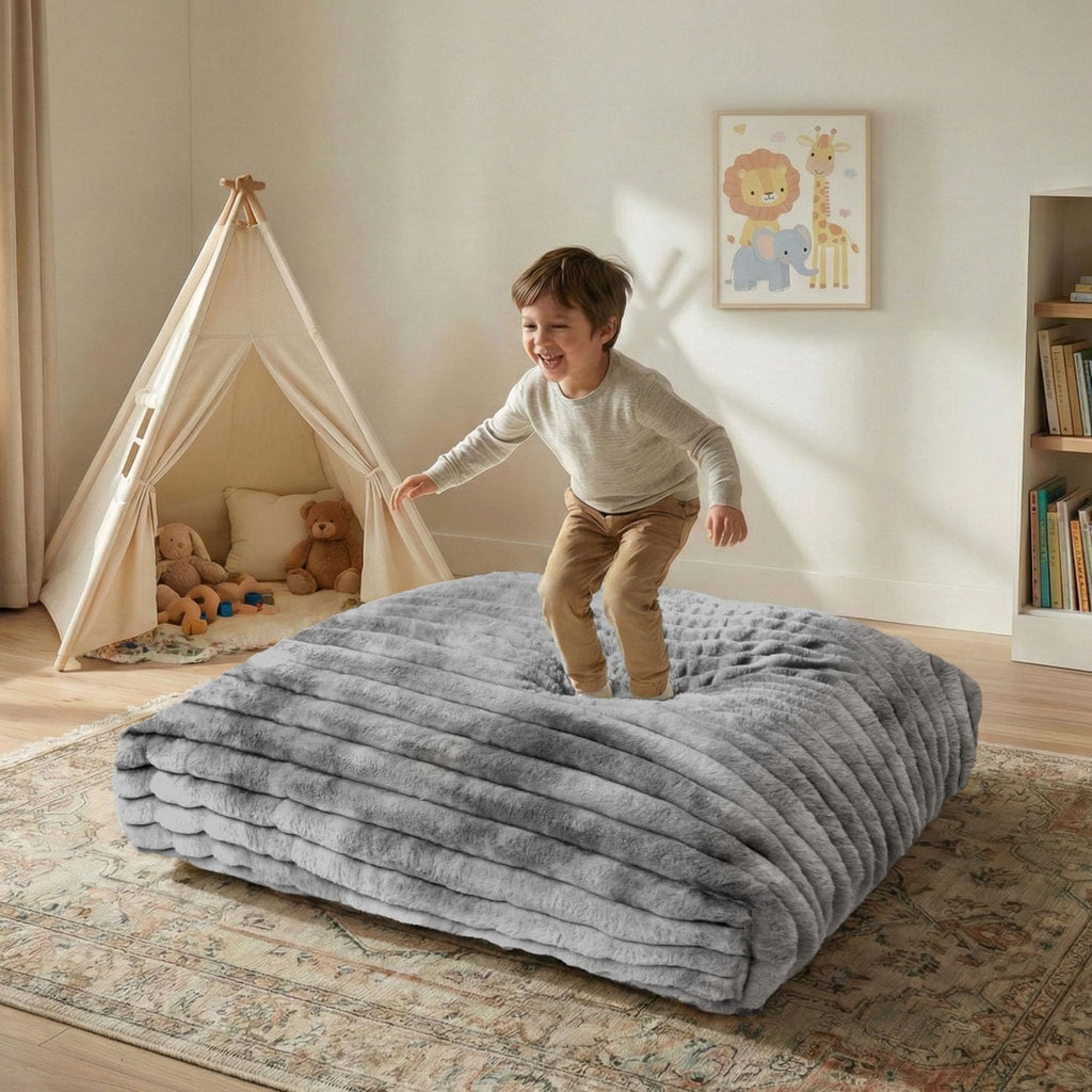 Matini Home Crash Pad - Sensory Pad with Cover Foam Blocks for Kids and Adults, Ideal Gymnastics Equipment to Jump, Play or Relax - Grey White 36" X 36"