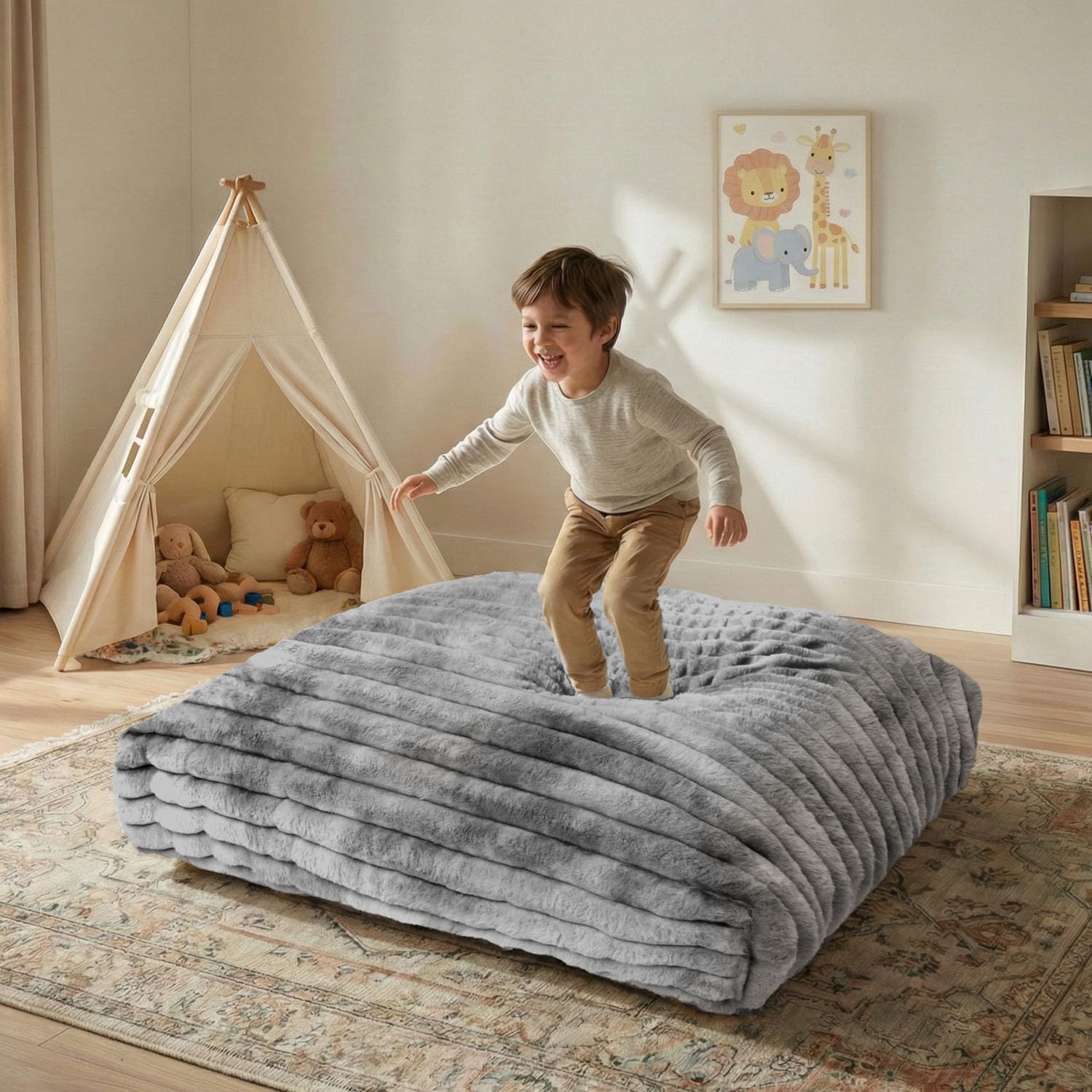 Matini Home Crash Pad - Sensory Pad with Cover Foam Blocks for Kids and Adults, Ideal Gymnastics Equipment to Jump, Play or Relax - Grey White 36" X 36"