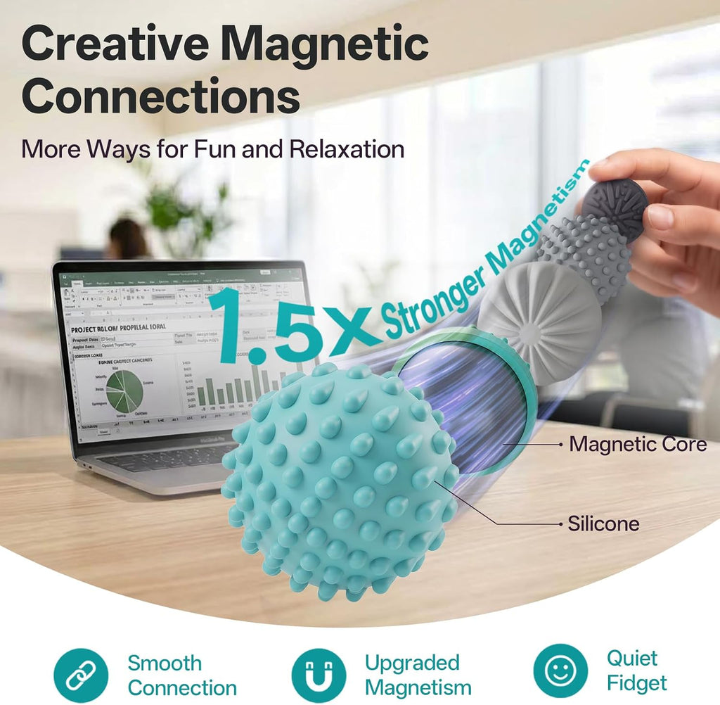 Silicone Magnetic Fidget Balls Stress Relief Toy for Adults, Teens | 6PCS 1.26" Upsized Sensory Balls Quiet Fidget Toys for Autism ADHD Anxiety, Desk Gadgets, Stocking Stuffer Gift for Women Men