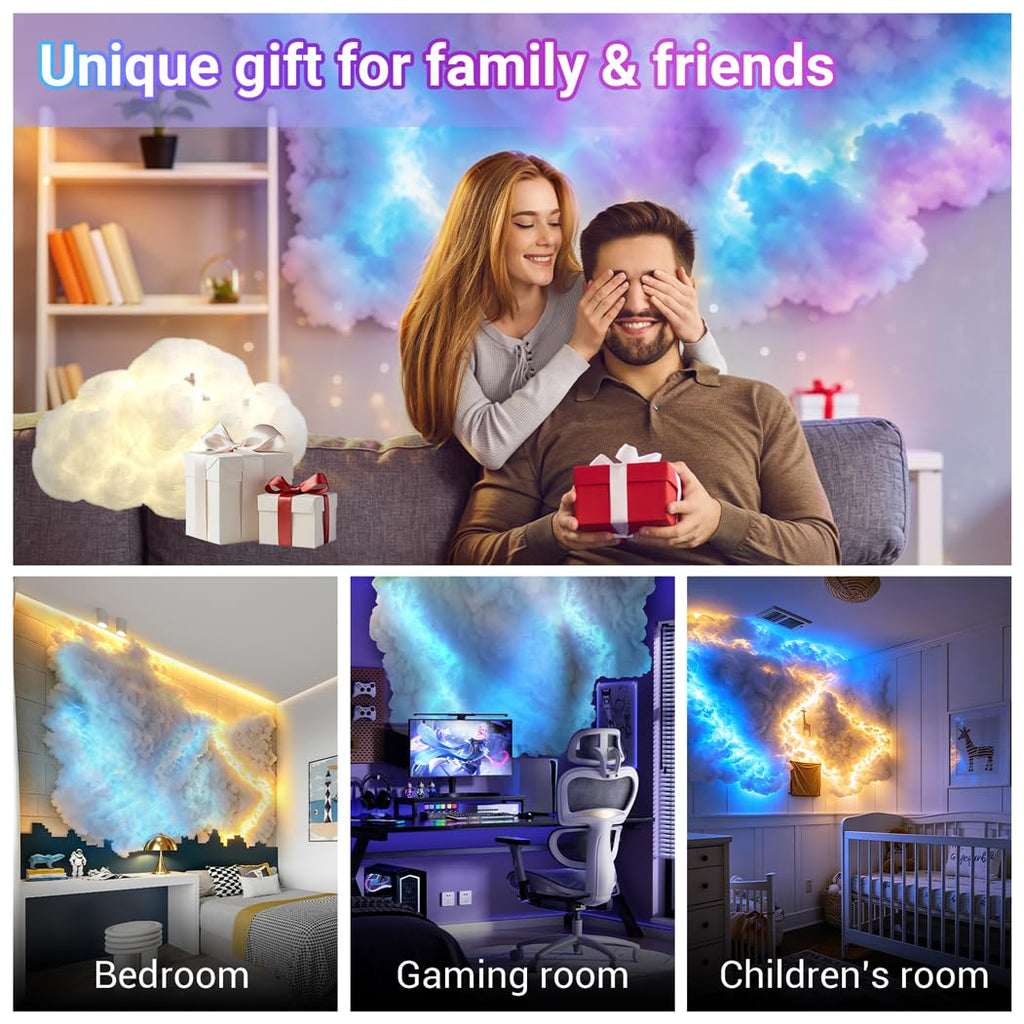 FUSLITE , 3D Thundercloud LED Light Cotton Lightning Cloud Colorful Atmosphere Night Light, DIY Creative Cloud Lights Gaming Room Garage Club Bar dj Party Light,16 Feet