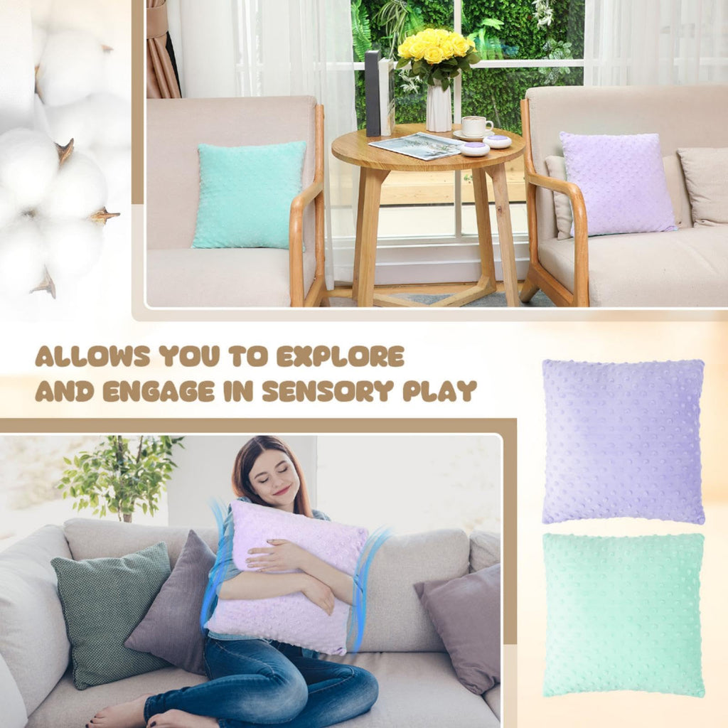 Kigley 2 Pack Vibrating Pillow Sensory Pillow for Kids Adults Pressure Activated 12 x 12 Massage with Textured Stimulation Bumps for Relieve Pain Stress Autistic Gifts for Home Travel(Violet, Teal)