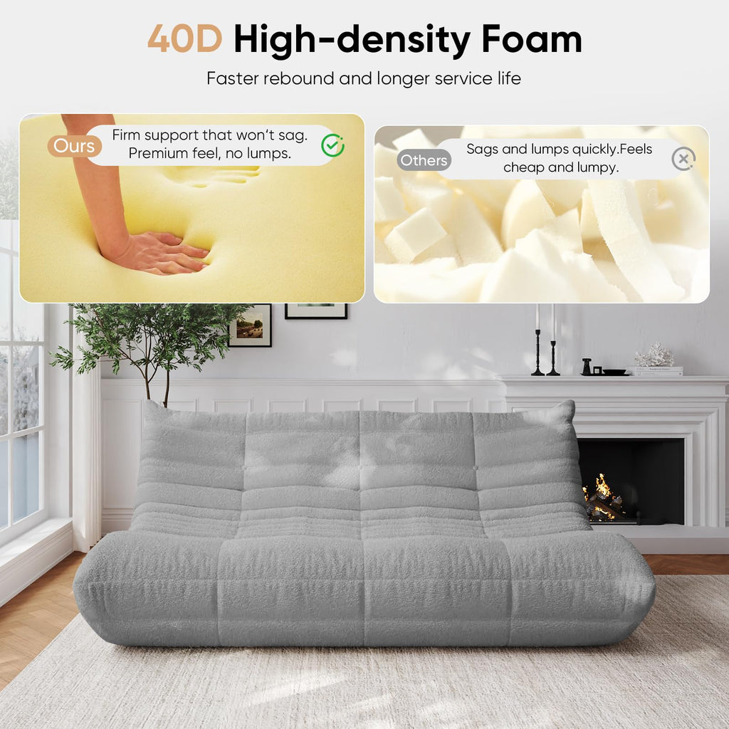 Adults Bean Bag Chairs Lazy Floor Sofa Togo Couch Comfy Memory Foam Reading Chair Teddy Fleece BeanBag for Living Room Bedroom Dorm Office Gaming Room, Green, 1 Seater