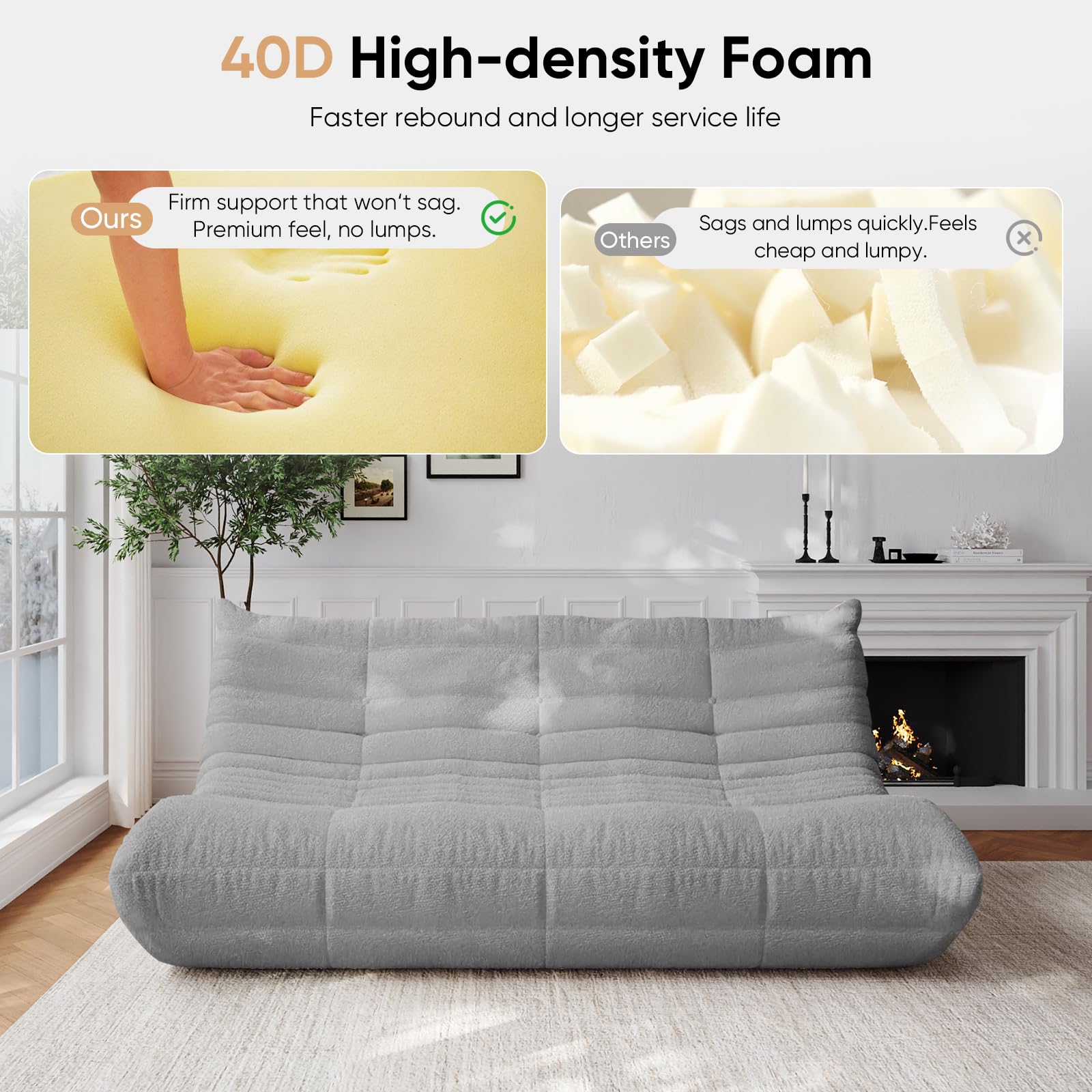 Adults Bean Bag Chairs Lazy Floor Sofa Togo Couch Comfy Memory Foam Reading Chair Teddy Fleece BeanBag for Living Room Bedroom Dorm Office Gaming Room, Green, 1 Seater