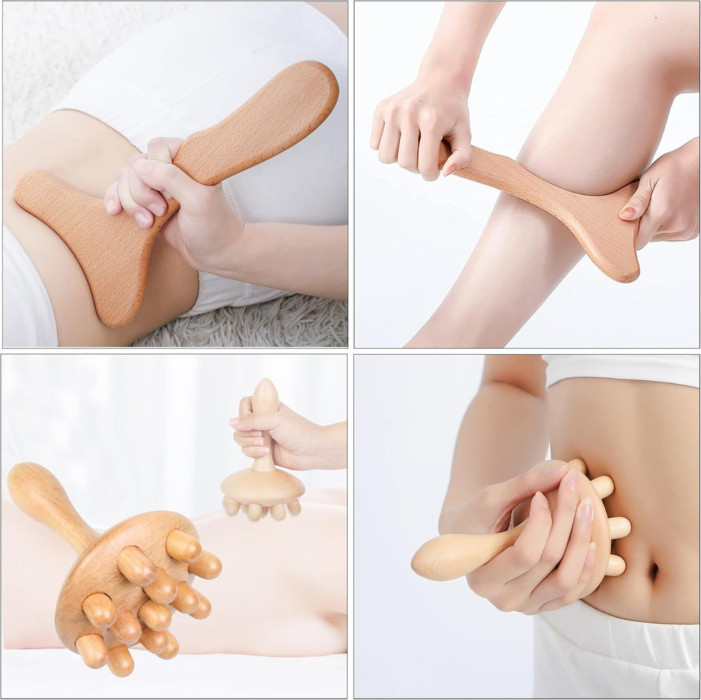 Komogir Wood Therapy Massage Tools 5-in-1 Lymphatic Drainage Massager Maderoterapia Kit Wooden Massager Body Sculpting Tools for Muscle Pain Relief, Anti-Cellulite, Body Contouring and Shaping