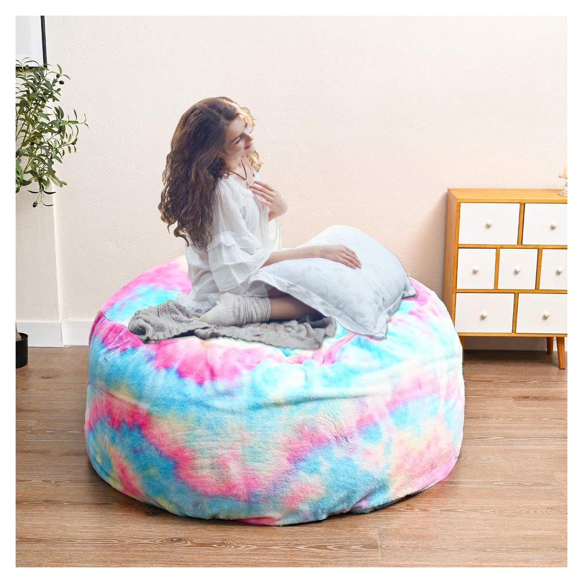 HDMLDP Bean Bag Chair for Adults Kids Without Filling Comfy Fluffy Giant Round Beanbag Lazy Sofa Cover for Reading Chair Floor Chair, 6FT, Grey