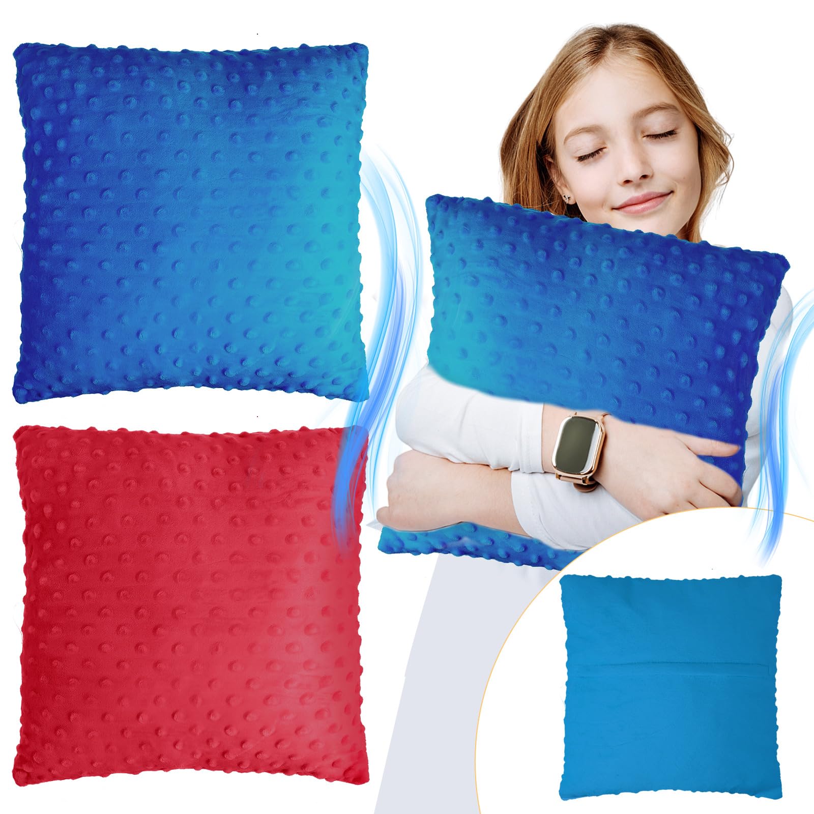 Kigley 2 Pack Vibrating Pillow Sensory Pillow for Kids Adults Pressure Activated 12 x 12 Massage with Textured Stimulation Bumps for Relieve Pain Stress Autistic Gifts for Home Travel(Violet, Teal)