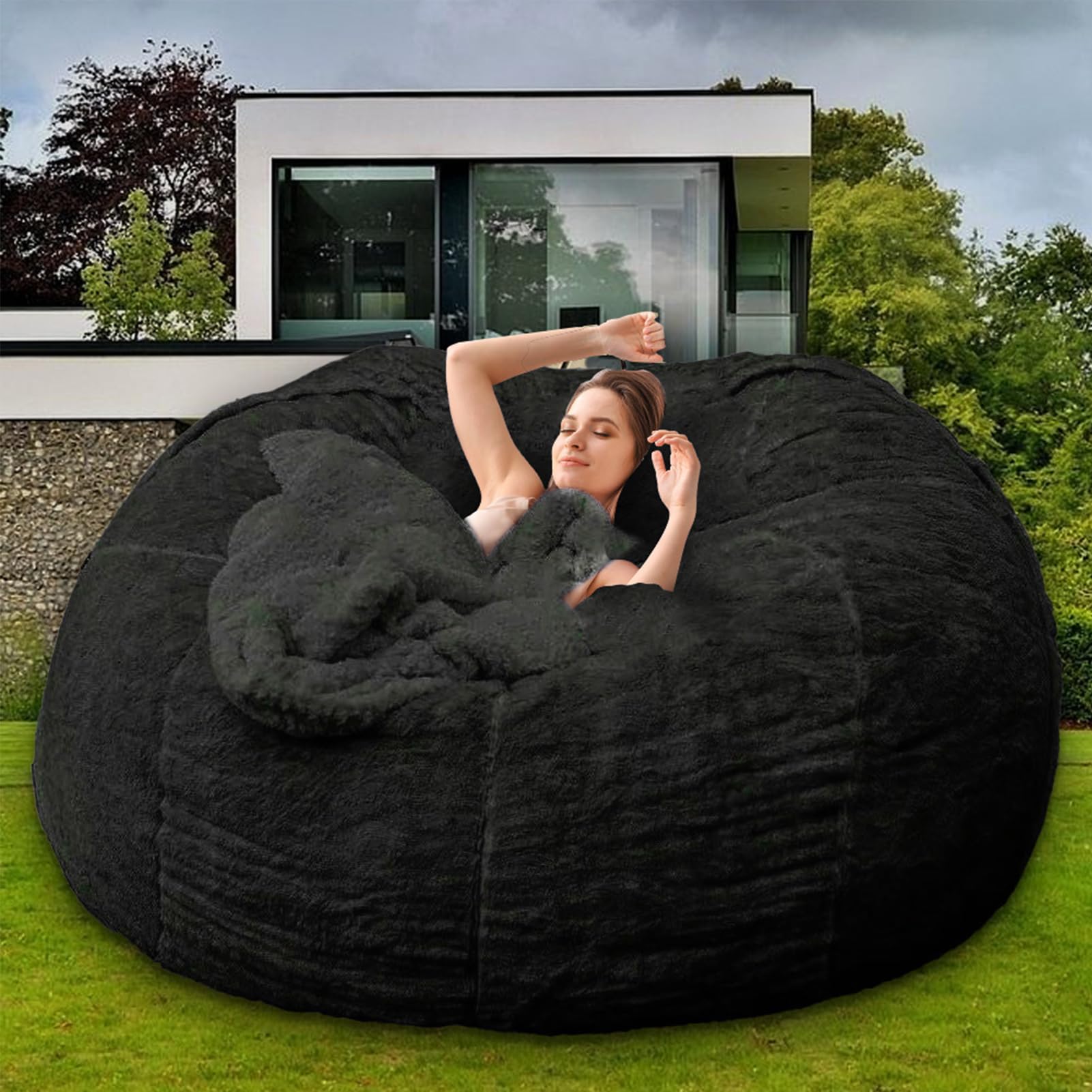 HDMLDP Bean Bag Chair for Adults Kids Without Filling Comfy Fluffy Giant Round Beanbag Lazy Sofa Cover for Reading Chair Floor Chair, 6FT, Grey