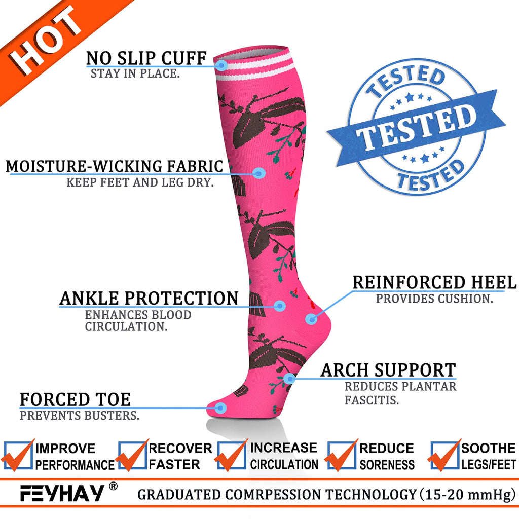 FEYHAY Copper Compression Socks (8 Pairs) 15-20 mmHg Circulation is Best Athletic & Daily for Men & Women, Running, Climbing
