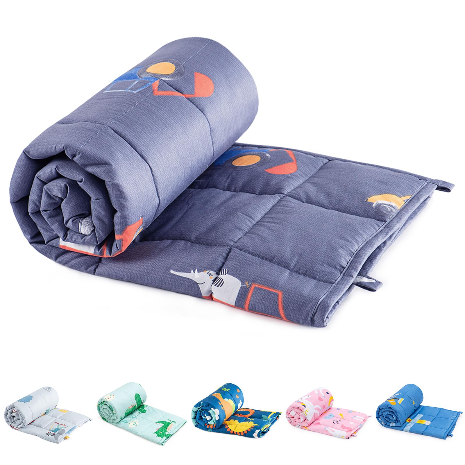 Sivio Weighted Blanket - All-Natural 100% Cotton Weighted Blanket 5 lbs 36 x 48 inches, Washable Breathable Heavy Blanket for Calm Sleeping for Home and School Nap, Blue Dinosaur