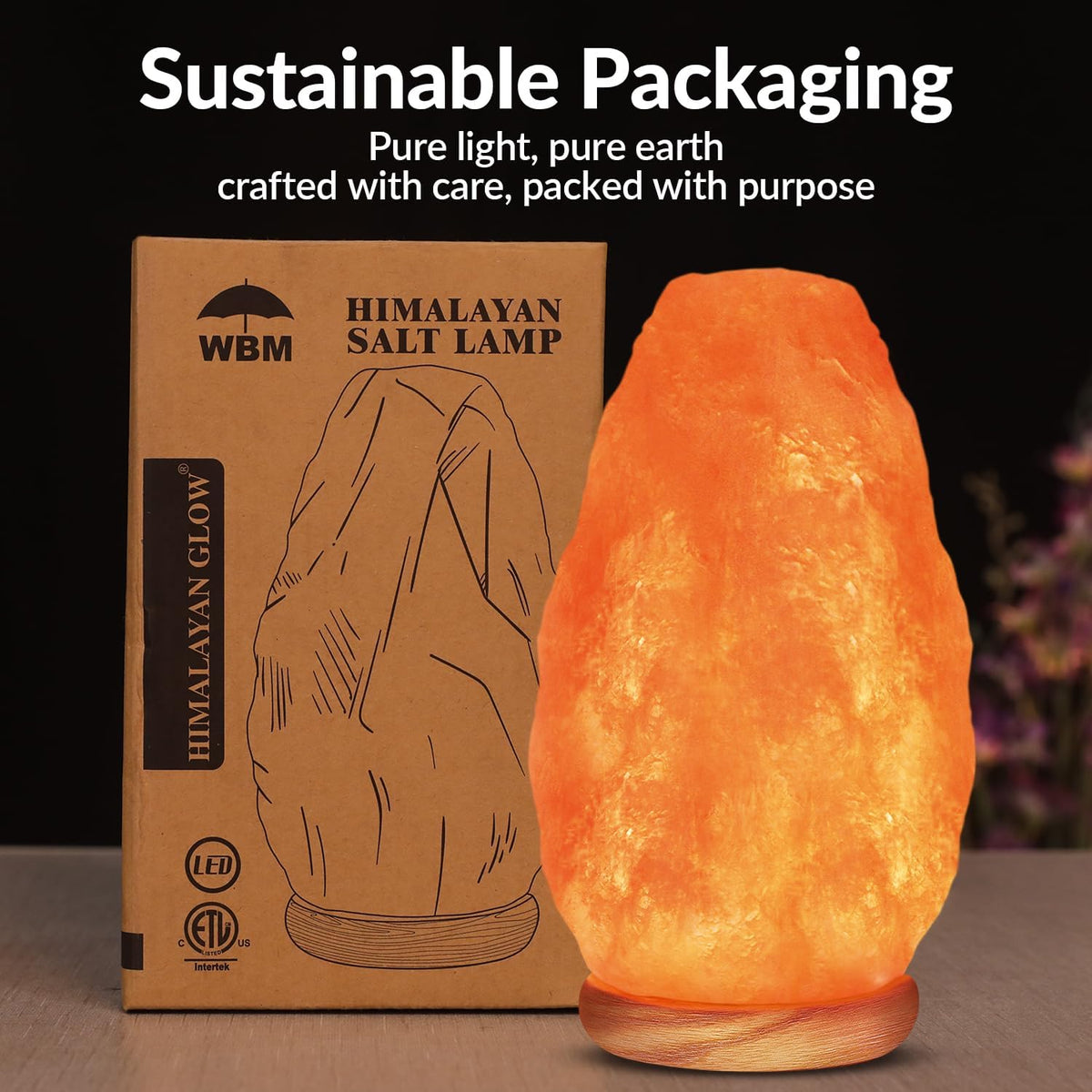 WBM Salt Lamp - USB Himalayan Salt Lamp with Touch Dimmer Control, Natural Pink Crystal, 5-7 lbs, Wooden Base, LED Bulb, Room Decor, Home Decor, Relaxation, Ambiance, Gift