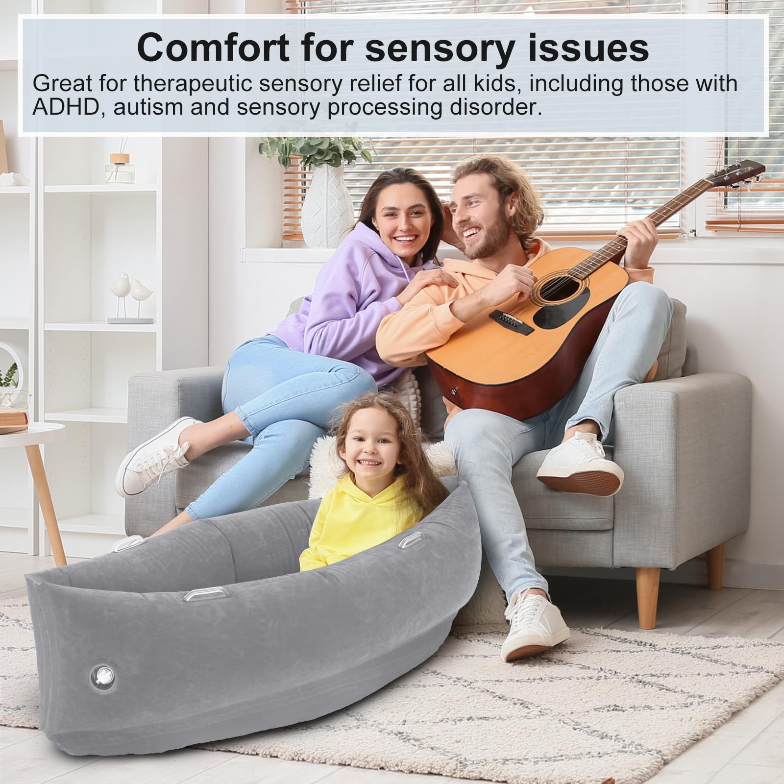 Namalu Extra Large 80/60inch Comfy Peapod Sensory Chair for Kids Gift for Reading Corner Inflatable Classroom Furniture Sensory Toys for Kids Children with Autism(Gray,80 Inch)