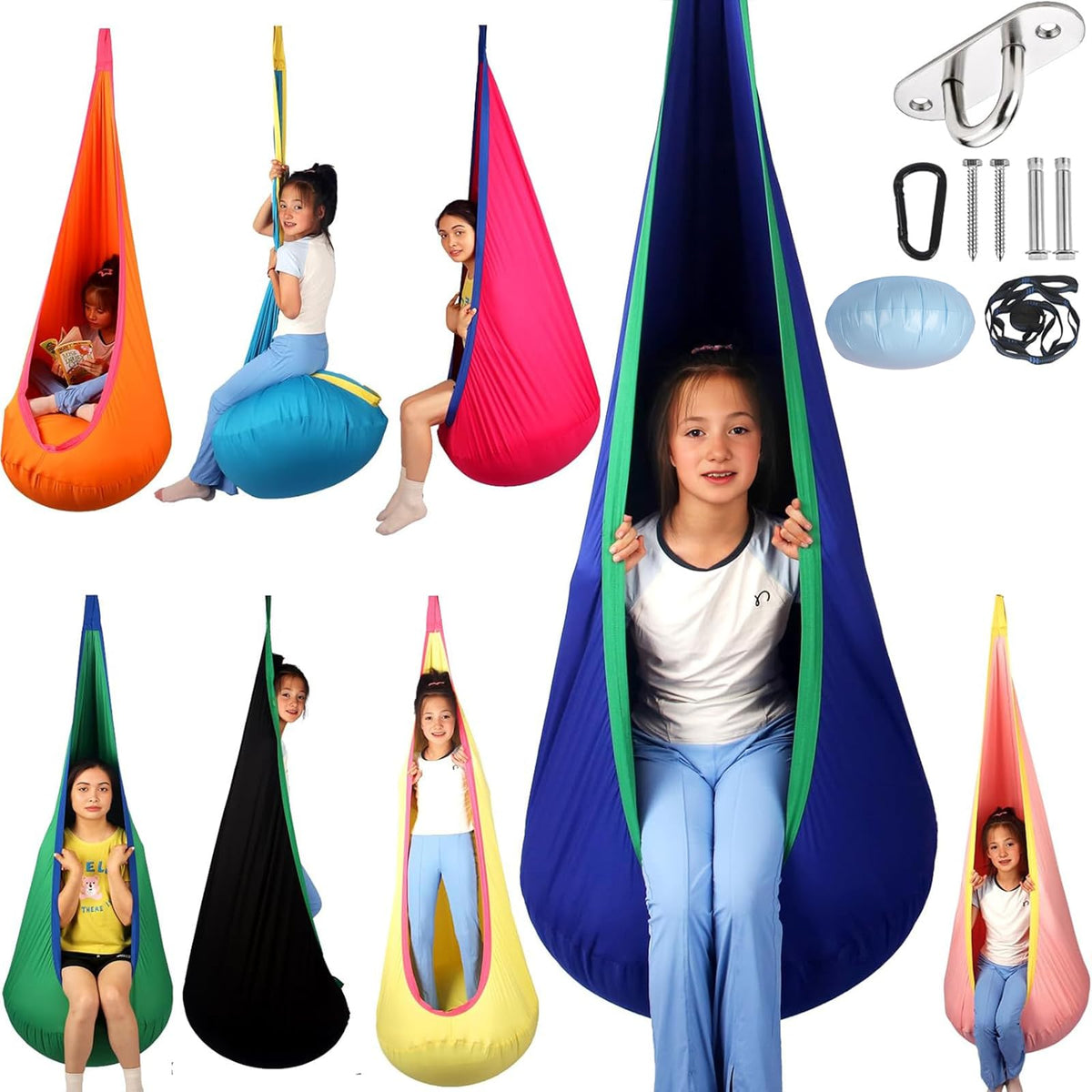 Sensory Pod Swing for Kids | Hammock Chair Seat, Inflatable Cushion, Includes Hardware Hanger Kit for Aspergers Autism ADHD