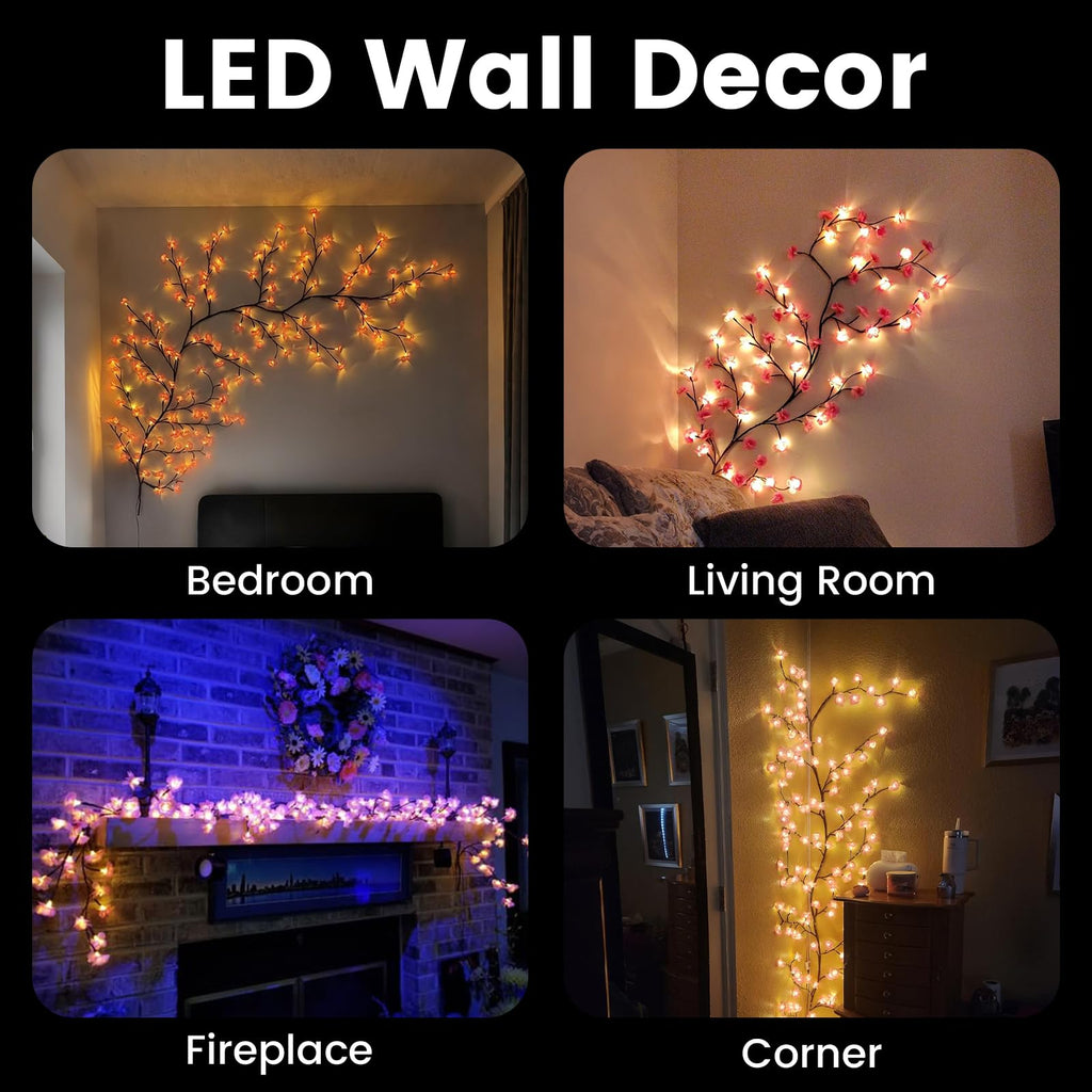 Cherry Blossom Lights with Remote, 8 Modes for Room Decor | Remote Control, 8 Lighting Modes, USB Powered, Timer Function, Bendable Branches, Indoor Cherry Blossom Tree Light