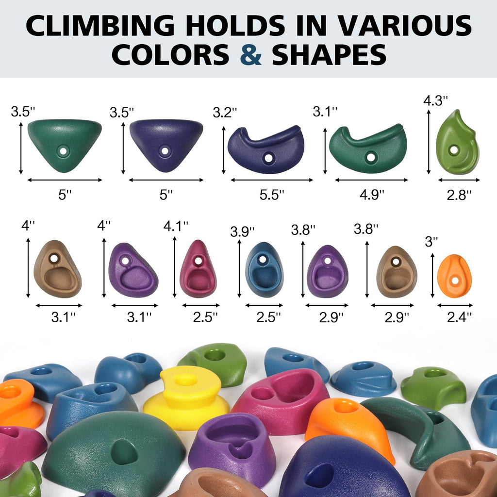 TOPNEW 32 Rock Climbing Holds Multi Size for Kids, Adult Rock Wall Holds Climbing Rock Wall Grips for Indoor and Outdoor Playground Play Set - Includes 2 Inch Mounting Hardware