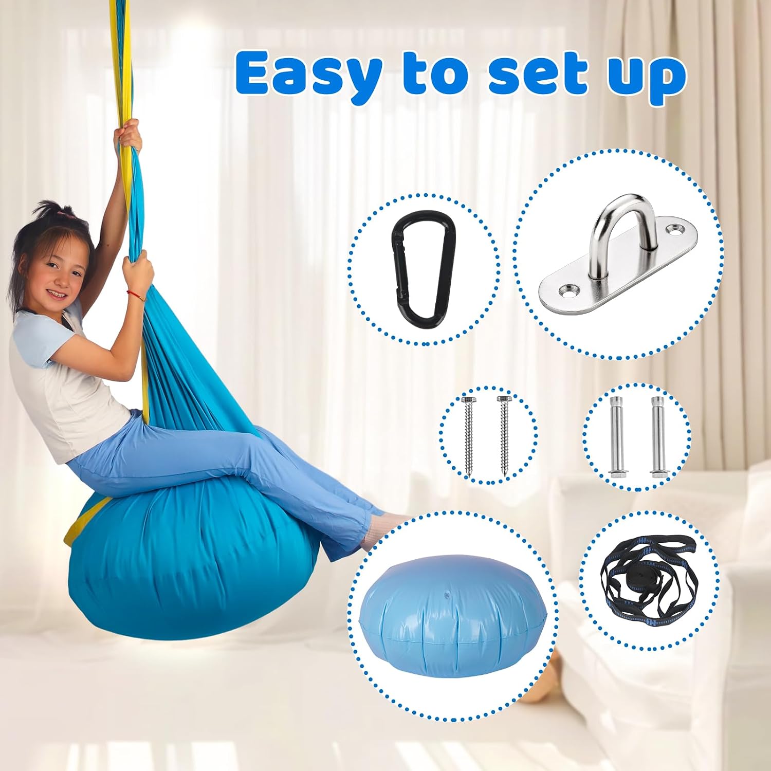 Sensory Pod Swing for Kids | Hammock Chair Seat, Inflatable Cushion, Includes Hardware Hanger Kit for Aspergers Autism ADHD
