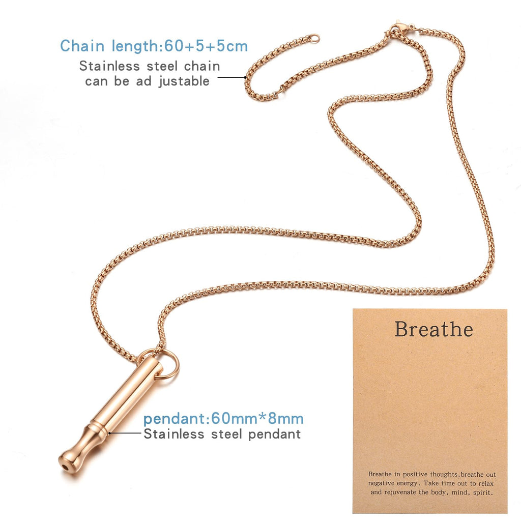 Mindfulness Breathing Necklace Stress Relief Pendant | Stainless Steel, Anxiety Breathe, Stop Smoking Necklace for Women Men
