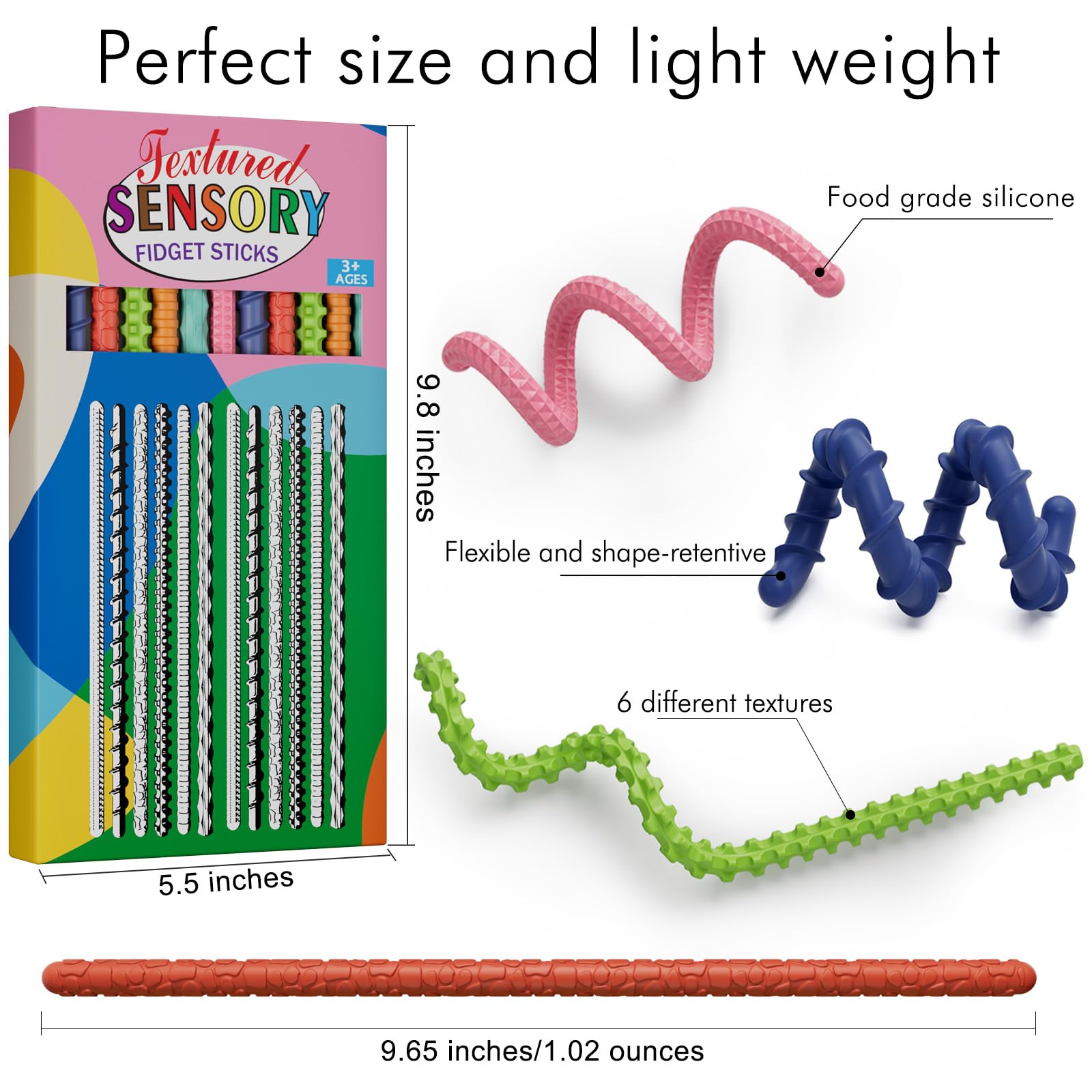 Sensory Fidget Toys for Kids Adults,6PCS Flexible Fidget Sticks for Stress Anxiety Autistic ADHD, Calm Down Travel Airplane Classroom Students Prizes Toys, Stocking Stuffers for Teens Boys Girls
