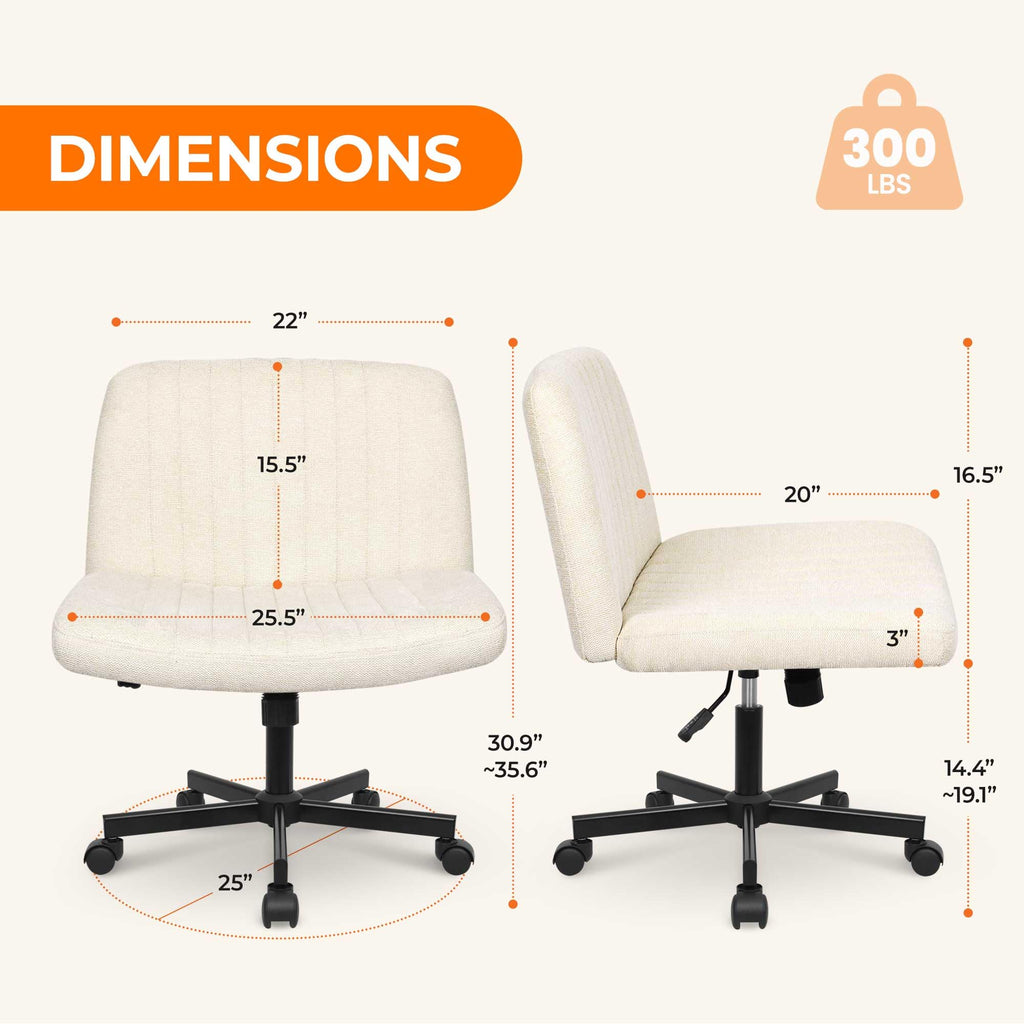 NEO CHAIR Criss Cross Chair with Wheels Home Office Cross Legged Armless Chairs Adjustable Computer Desk Wide Seat for Bedroom Vanity Comfy Swivel (Teddy White)