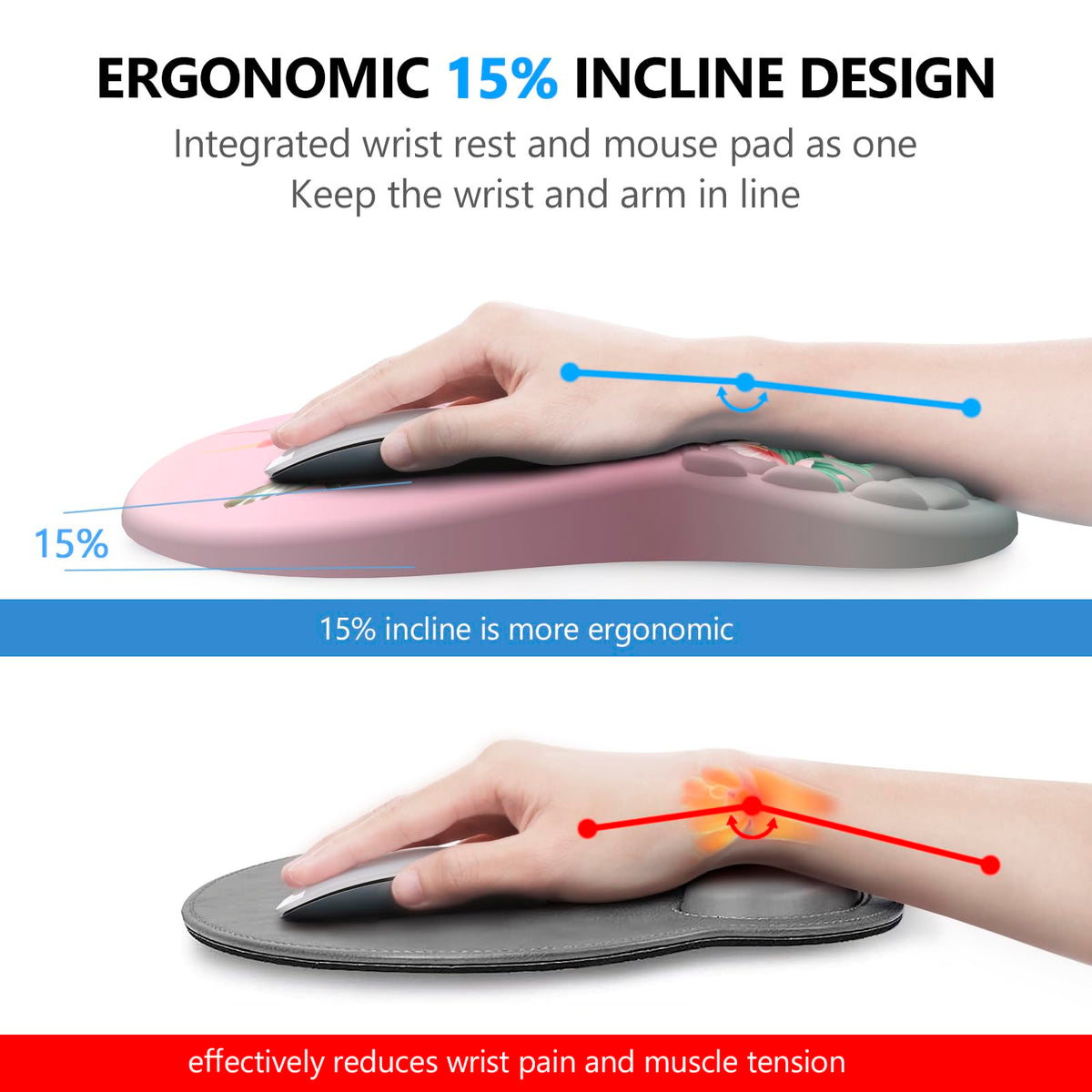 Ergonomic Mouse Pad with Wrist Support and Keyboard Wrist Rest Set | Memory Foam Wrist Cushion, Non-Slip PU Base, Massage Design, Relieves Wrist Pressure for Work, Gaming & Office Use