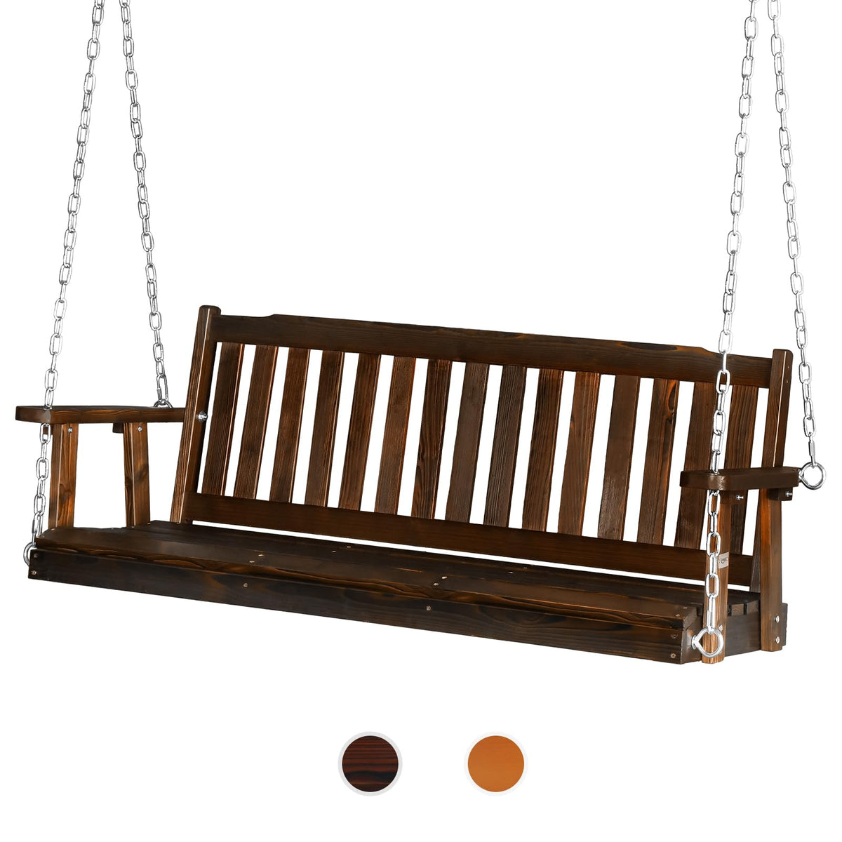 VINGLI Heavy Duty 880 LBS 5 FT Patio Wooden Porch Swing Outdoor with Upgraded Adjustable Chains, Outdoor Hanging Swing Bench for Garden, Yard, Balcony (5 FT, Brown)
