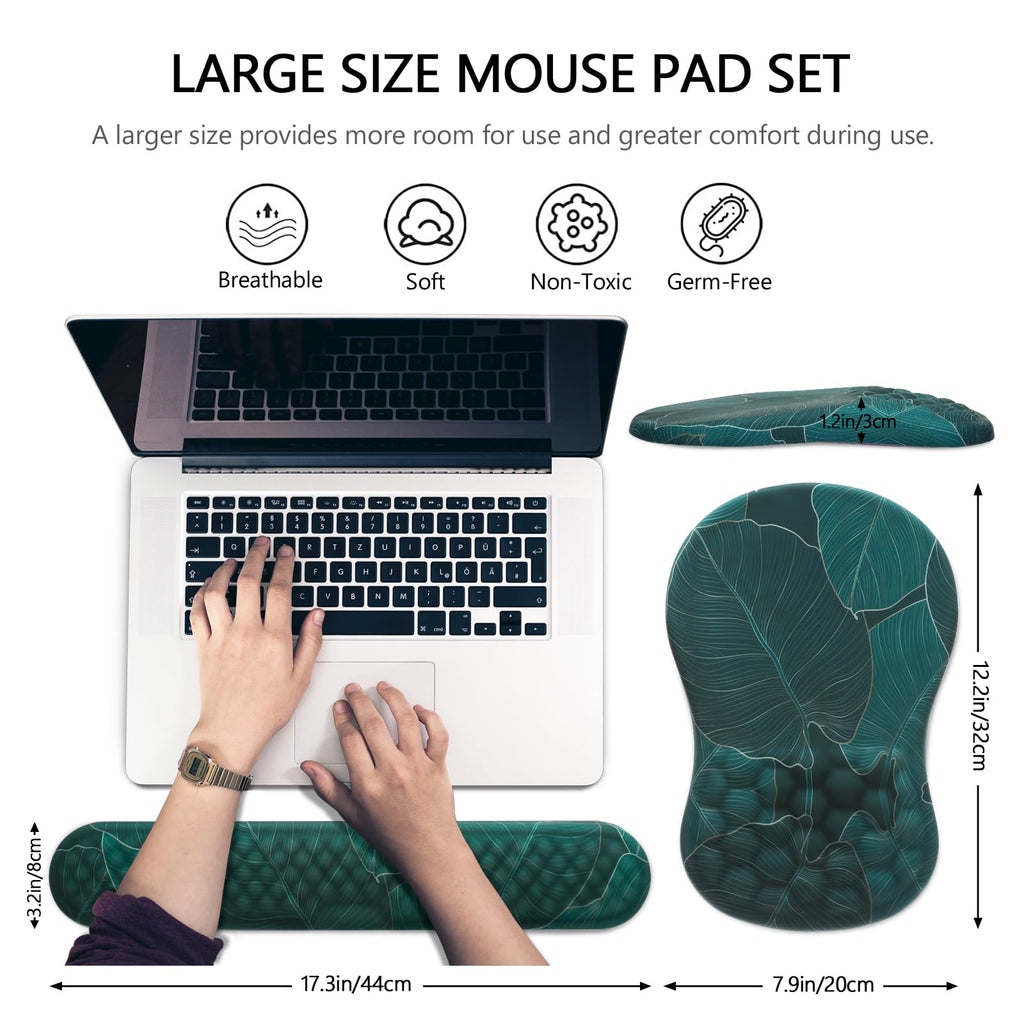 Ergonomic Mouse Pad with Wrist Support and Keyboard Wrist Rest Set | Memory Foam Wrist Cushion, Non-Slip PU Base, Massage Design, Relieves Wrist Pressure for Work, Gaming & Office Use
