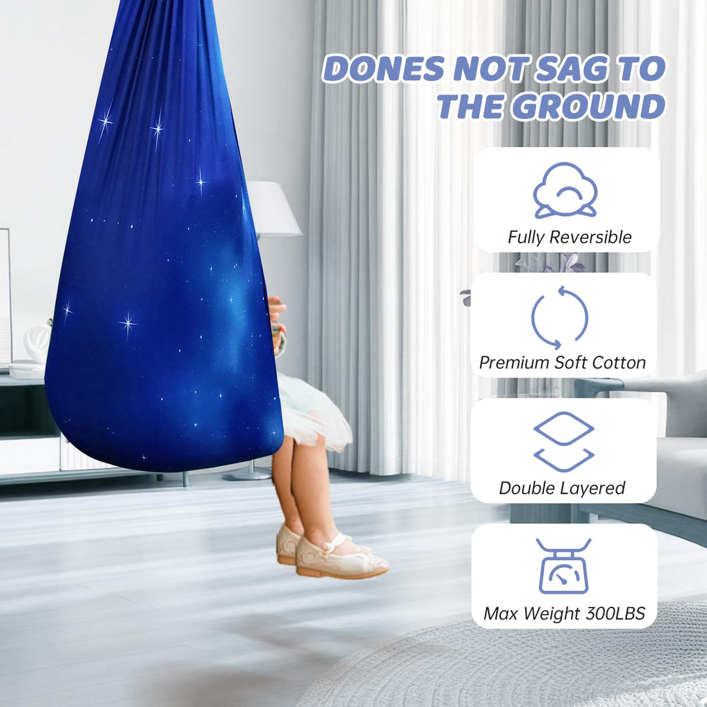 Aokitec Sensory Swing for Kids with Special Needs, Indoor Kids Swing Cuddle Hammock Chair Adjustable Aerial Swing for Children with Autism, ADHD, Asperger, Sensory Integration(Blue)