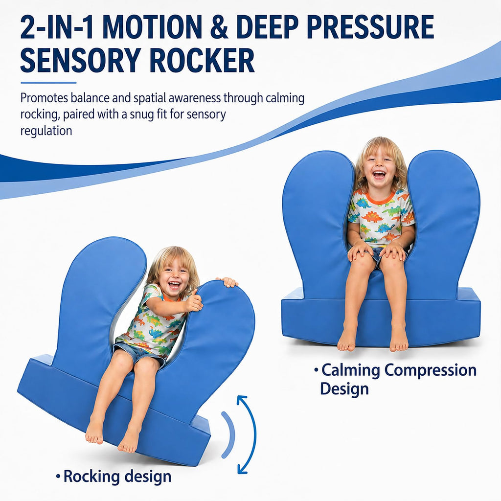 Sensory Chair for Kids, Squeeze & Rock, PU, Emotional Regulation & Focus | Calming Compression Rocker for Autism ADHD, Supportive High-Density Foam, Fit for Reading Corner, Playroom, Therapy Room
