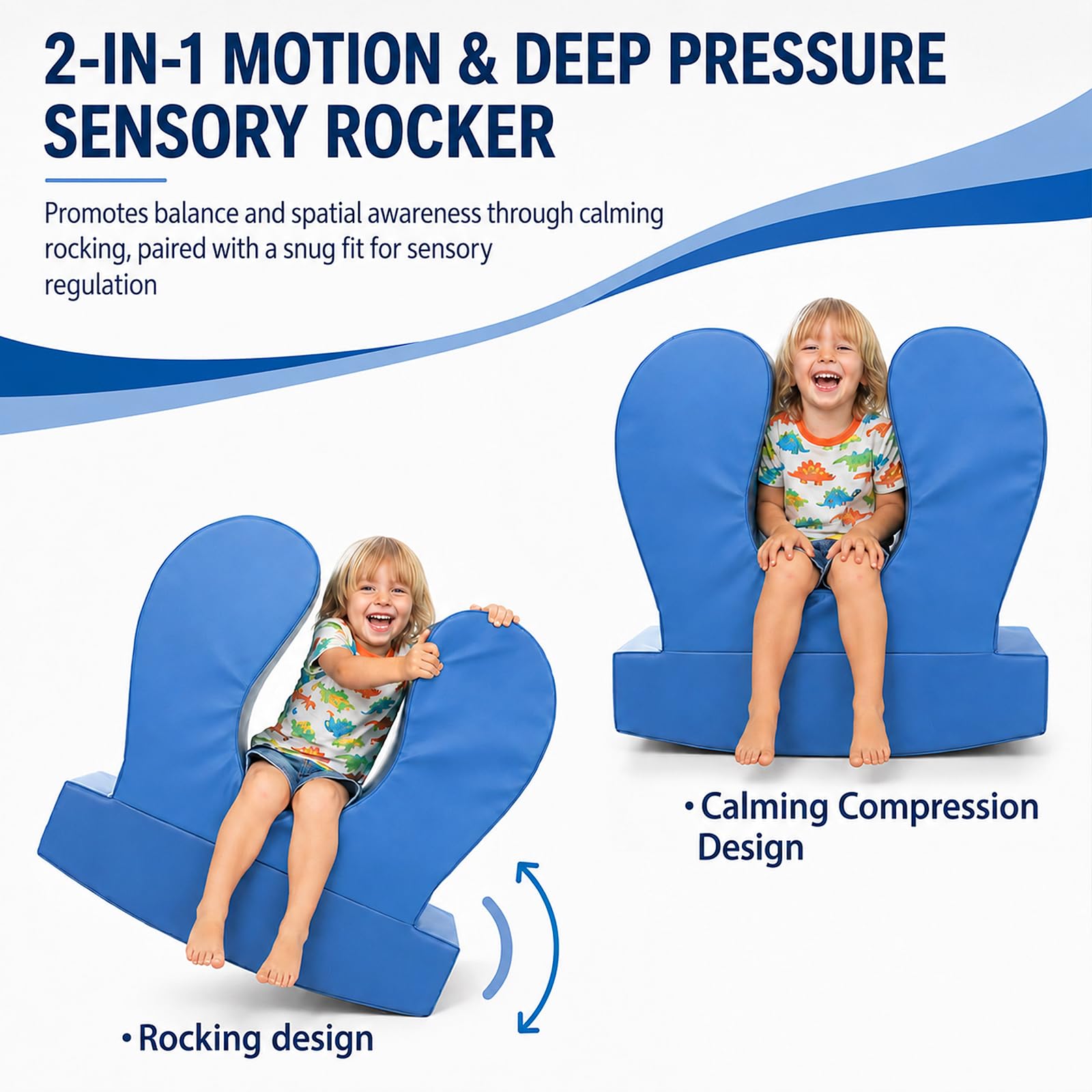 Sensory Chair for Kids, Squeeze & Rock, PU, Emotional Regulation & Focus | Calming Compression Rocker for Autism ADHD, Supportive High-Density Foam, Fit for Reading Corner, Playroom, Therapy Room