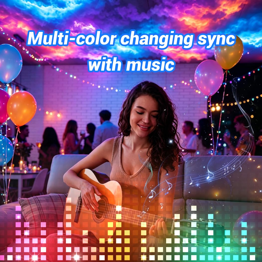 FUSLITE , 3D Thundercloud LED Light Cotton Lightning Cloud Colorful Atmosphere Night Light, DIY Creative Cloud Lights Gaming Room Garage Club Bar dj Party Light,16 Feet
