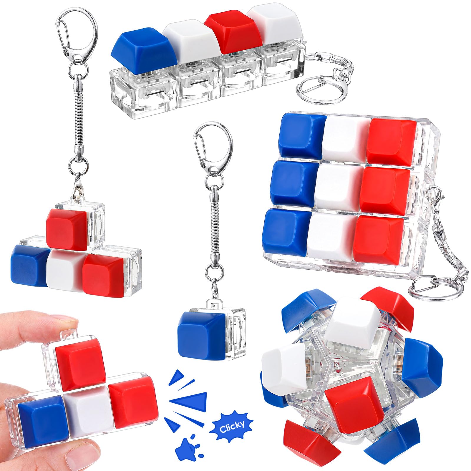 Halloscume 5 Pcs Keyboard Fidget Clicker Keychains in 5 Styles, Back to School Gift Fidget Mechanical Button Clicker Stress Relief Gift for First Day of School Office Home(Blue Purple)