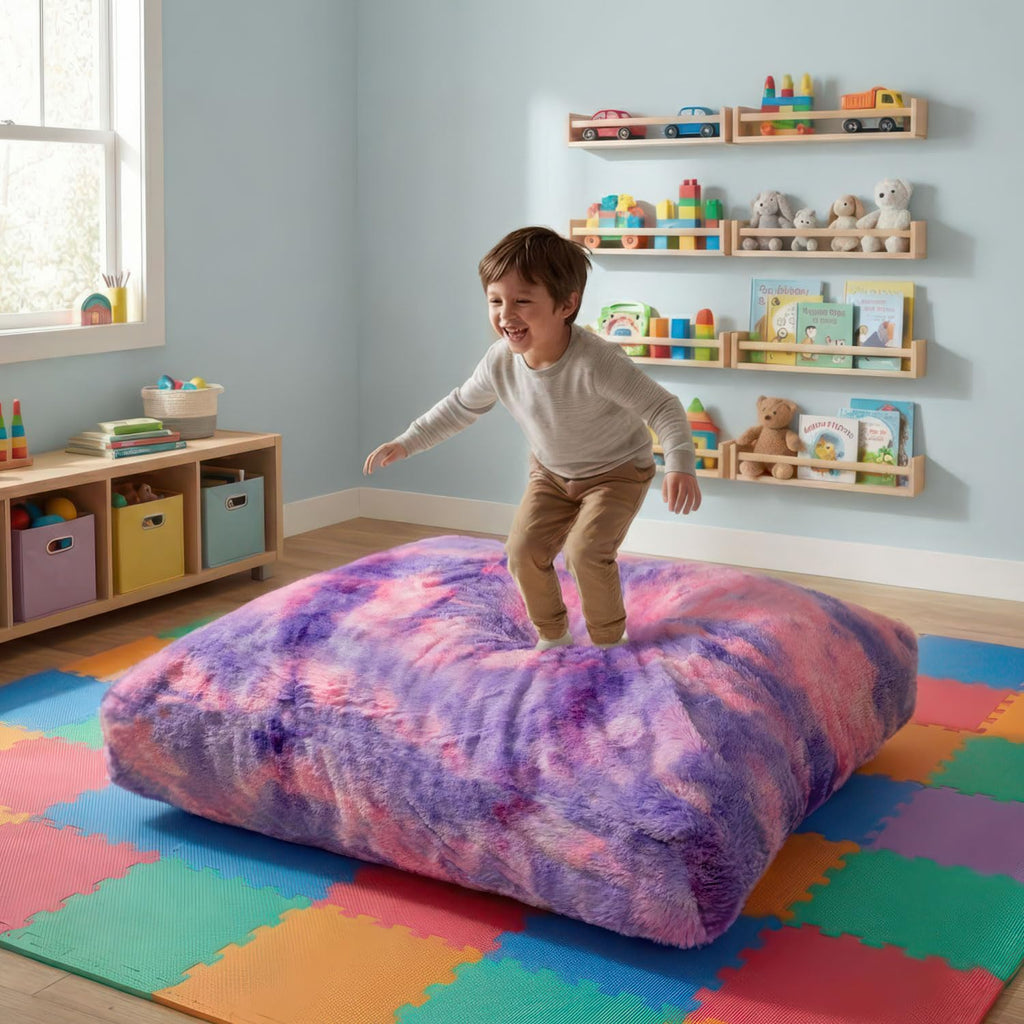 Matini Home Crash Pad - Sensory Pad with Cover Foam Blocks for Kids and Adults, Ideal Gymnastics Equipment to Jump, Play or Relax - Grey White 36" X 36"