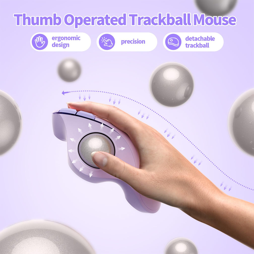 seenda Wireless Trackball Mouse, Ergonomic Bluetooth Rollerball Mouse Rechargeable, 3 Device Connection Optical Mice Adjustable DPI Thumb Control Mice Compatible for PC/Laptop/Windows/Mac - Pink