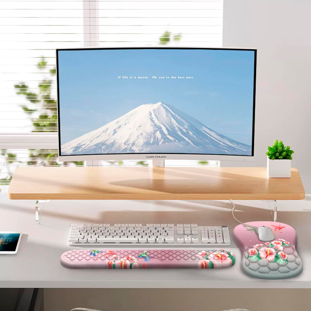 Ergonomic Mouse Pad with Wrist Support and Keyboard Wrist Rest Set | Memory Foam Wrist Cushion, Non-Slip PU Base, Massage Design, Relieves Wrist Pressure for Work, Gaming & Office Use